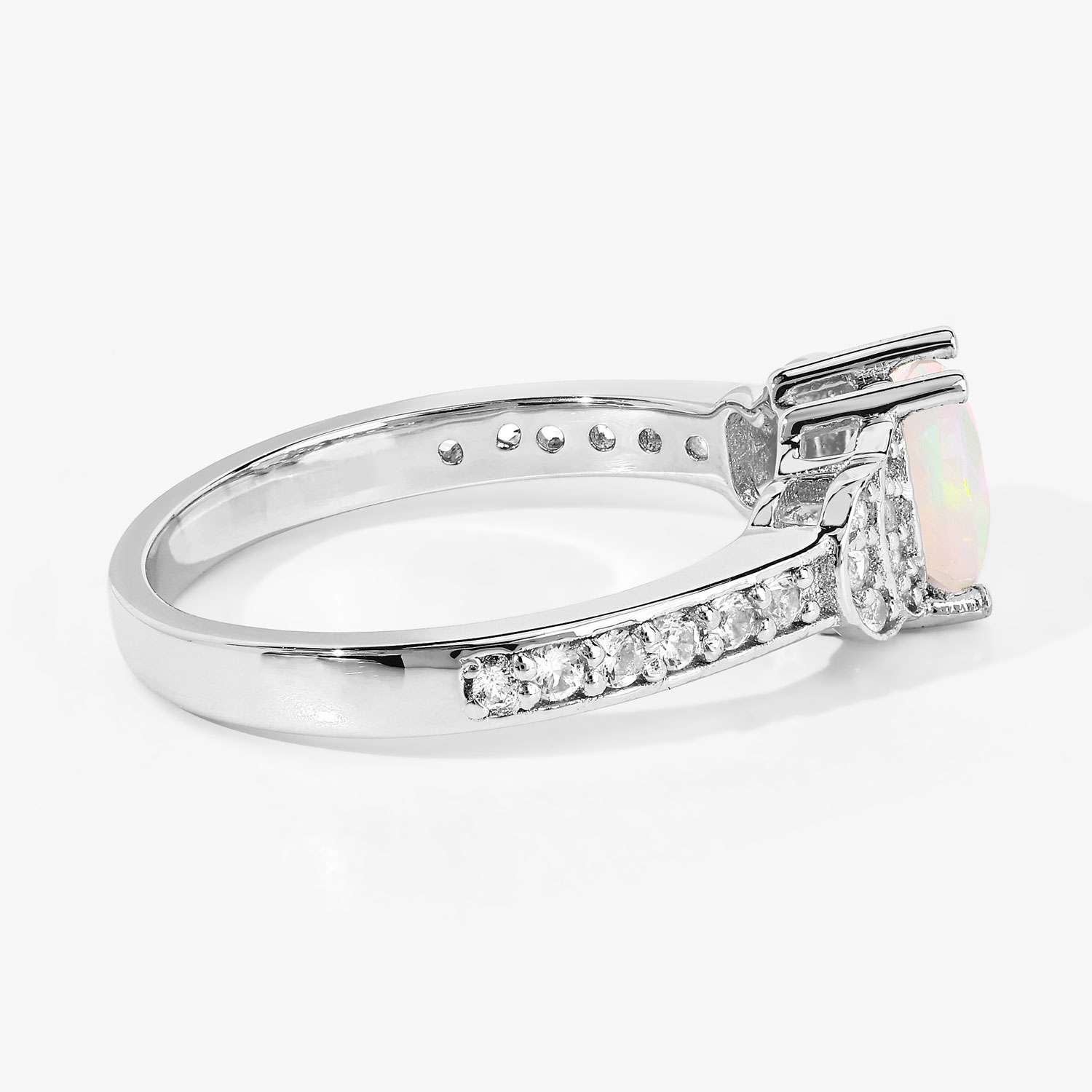 0.94 Carat Genuine Ethiopian Opal and Created White Sapphire .925 Sterling Silver Ring