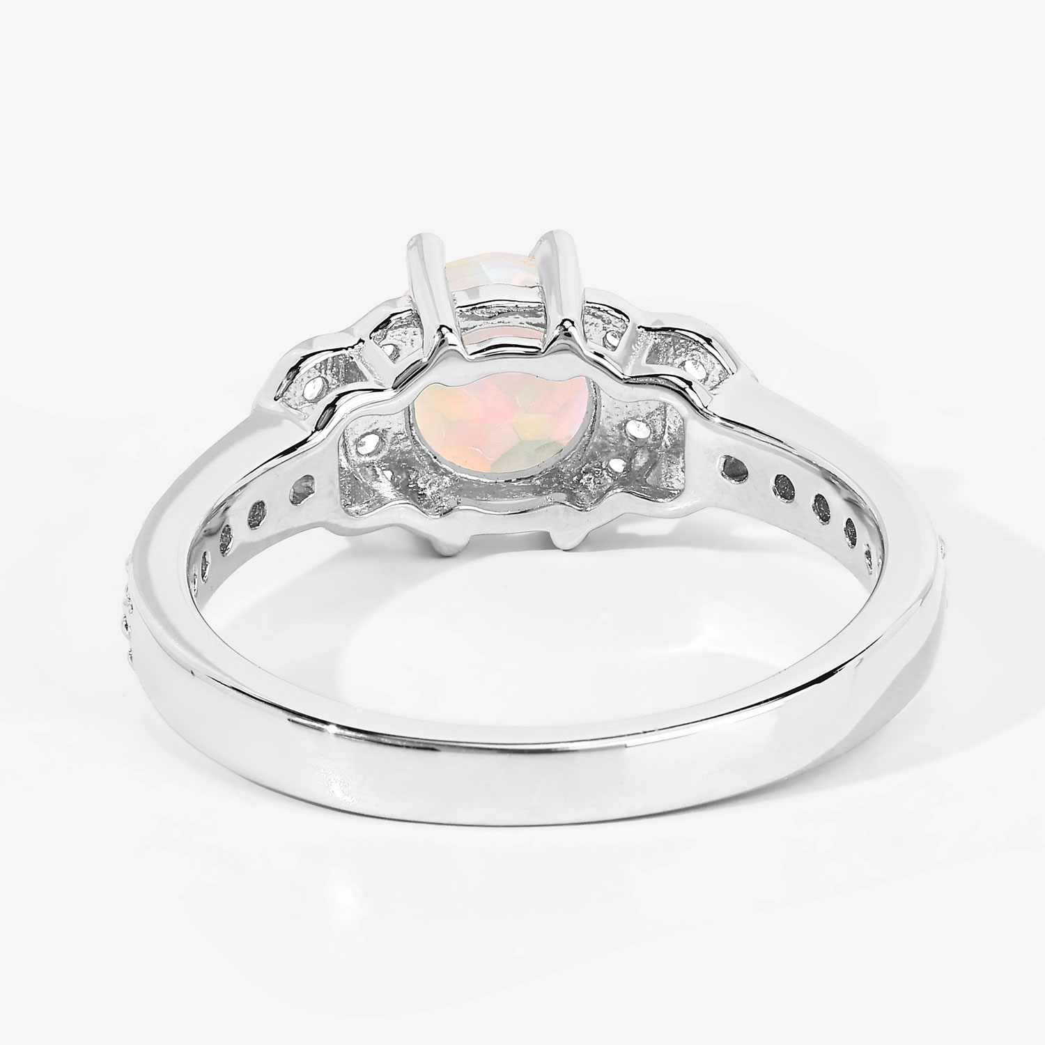 0.94 Carat Genuine Ethiopian Opal and Created White Sapphire .925 Sterling Silver Ring
