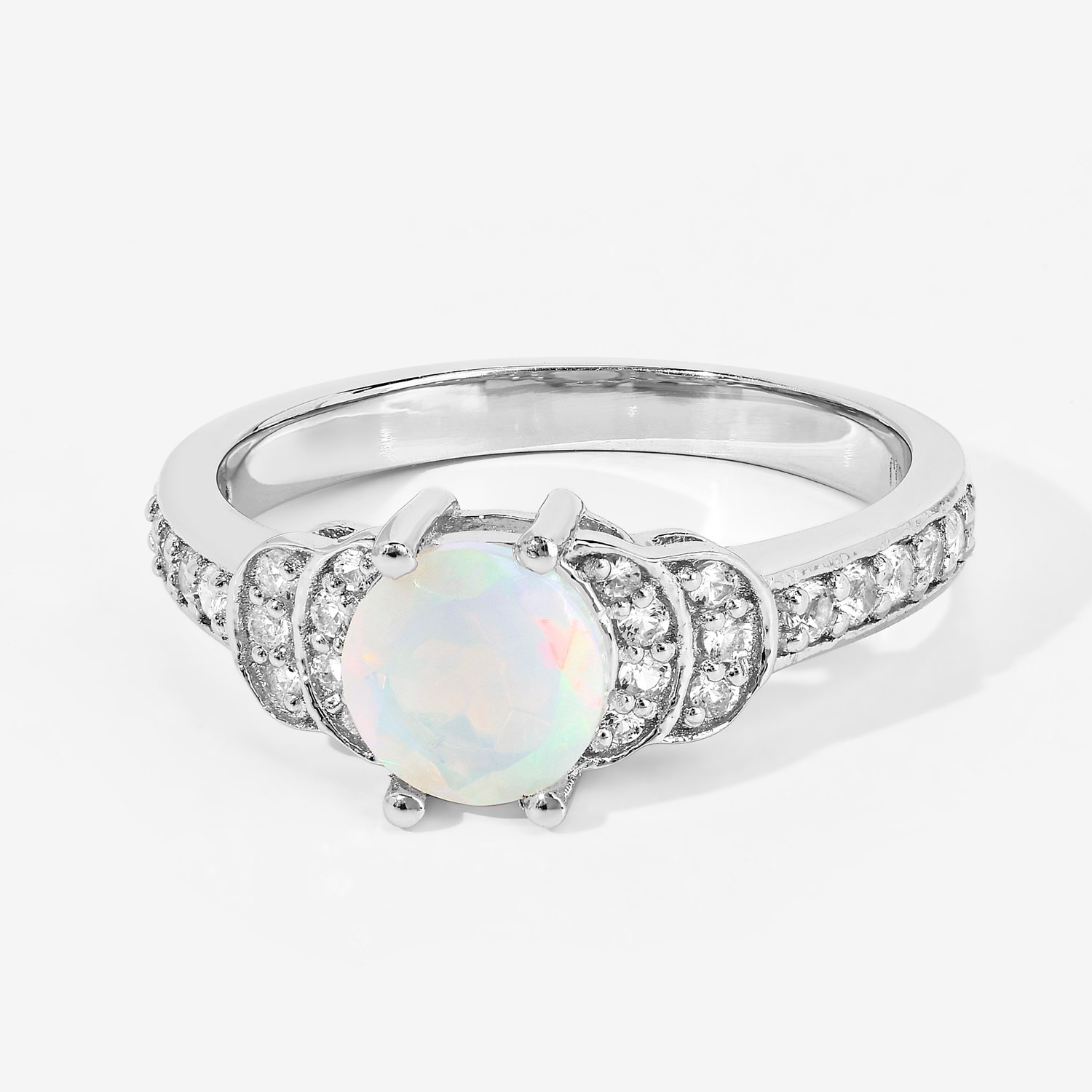 0.94 Carat Genuine Ethiopian Opal and Created White Sapphire .925 Sterling Silver Ring