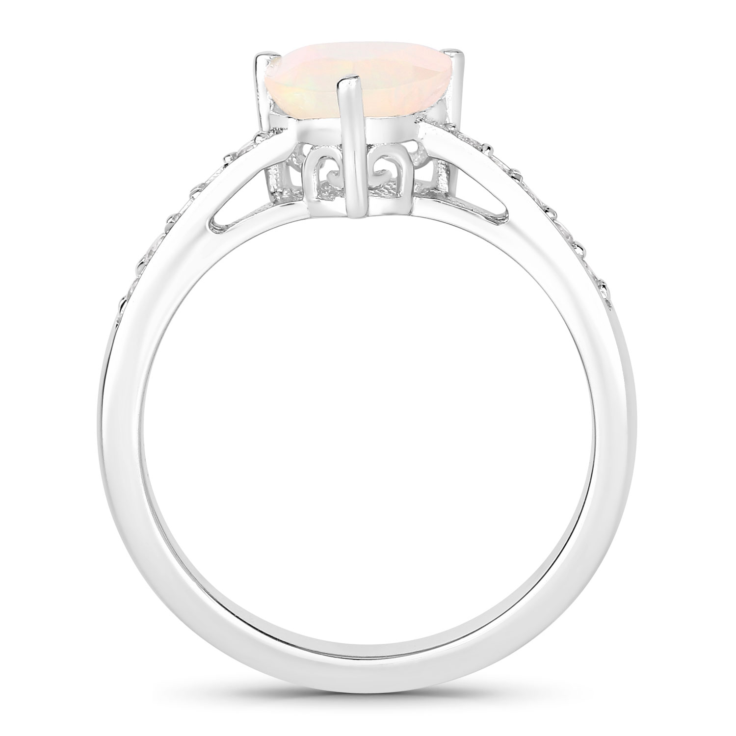 0.91 Carat Genuine Ethiopian Opal and Created White Sapphire .925 Sterling Silver Ring