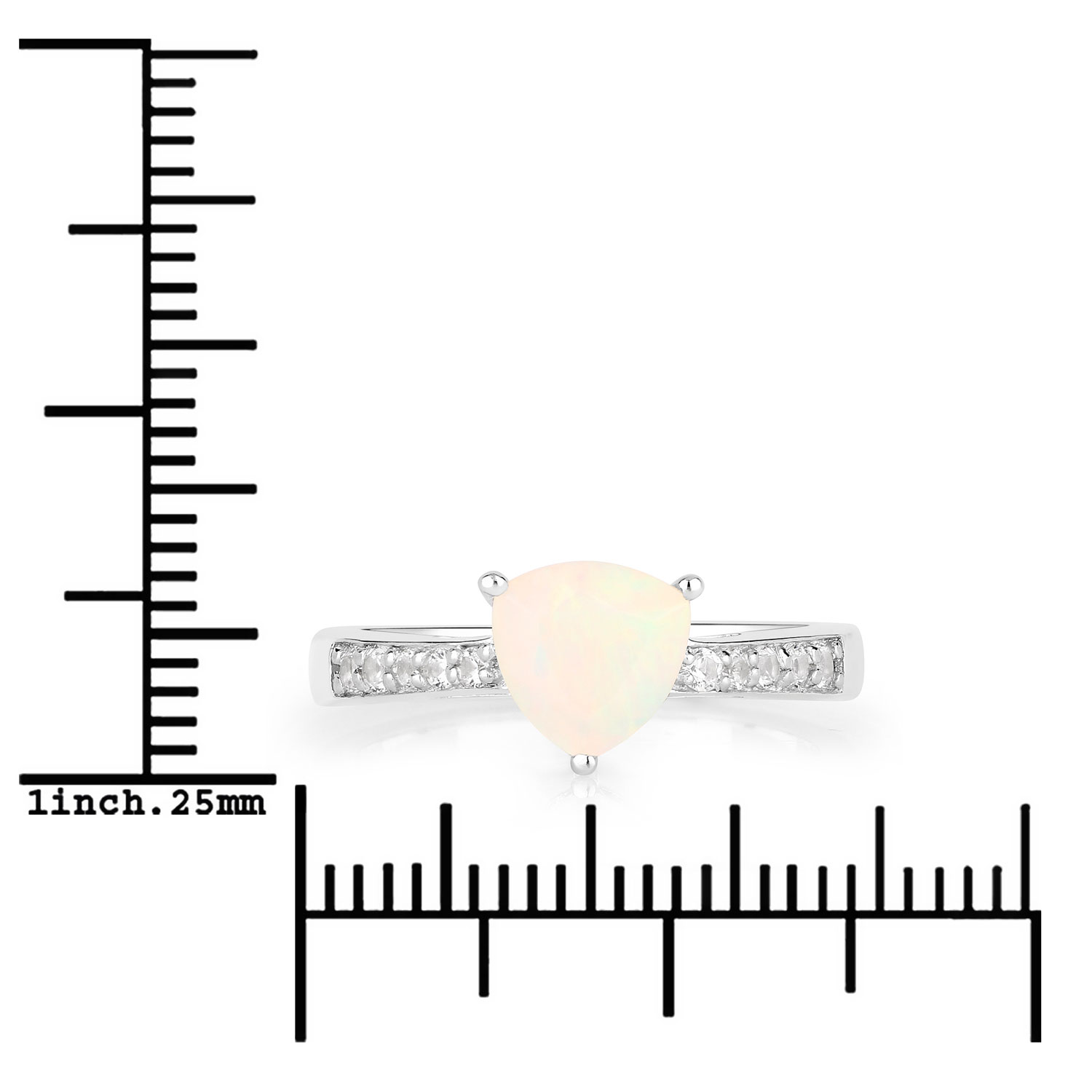 0.91 Carat Genuine Ethiopian Opal and Created White Sapphire .925 Sterling Silver Ring