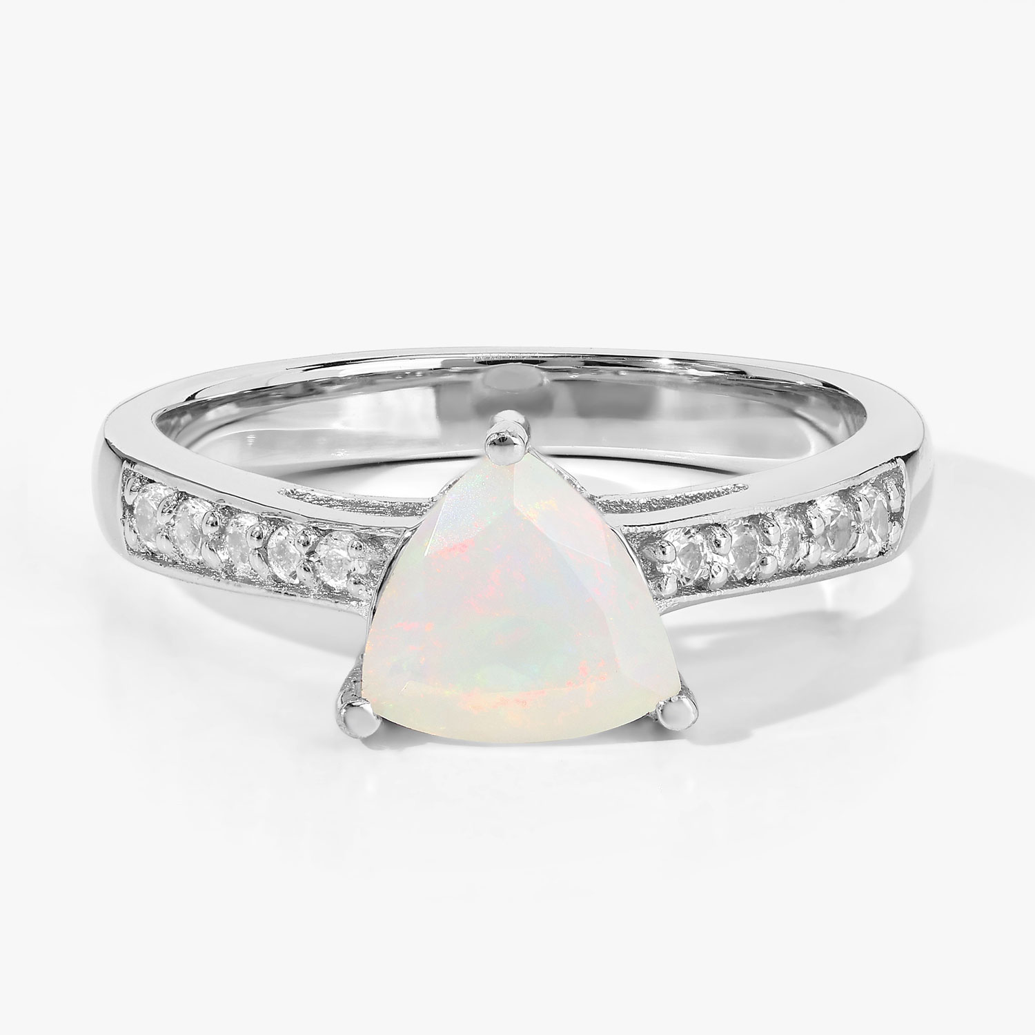 0.91 Carat Genuine Ethiopian Opal and Created White Sapphire .925 Sterling Silver Ring