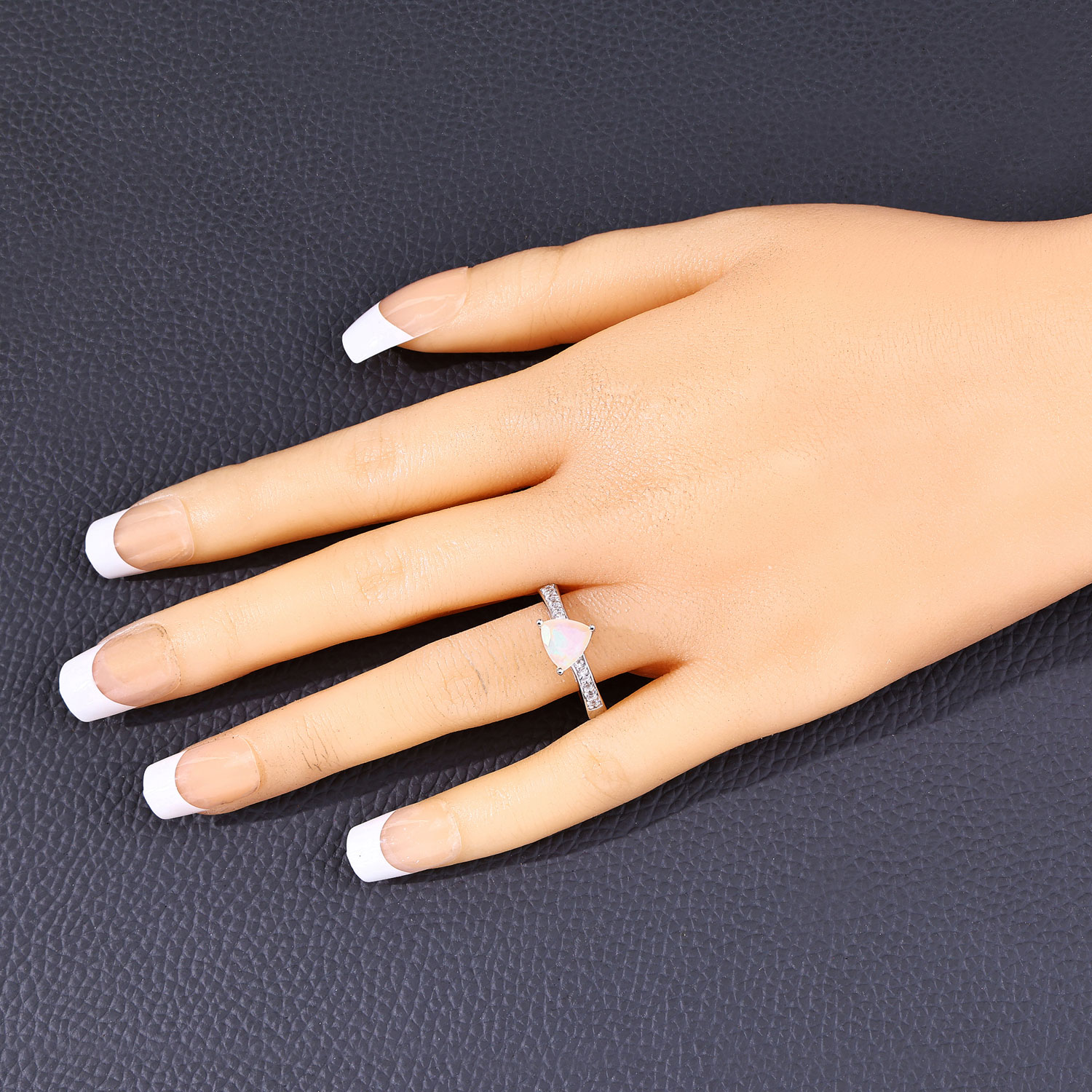 0.91 Carat Genuine Ethiopian Opal and Created White Sapphire .925 Sterling Silver Ring