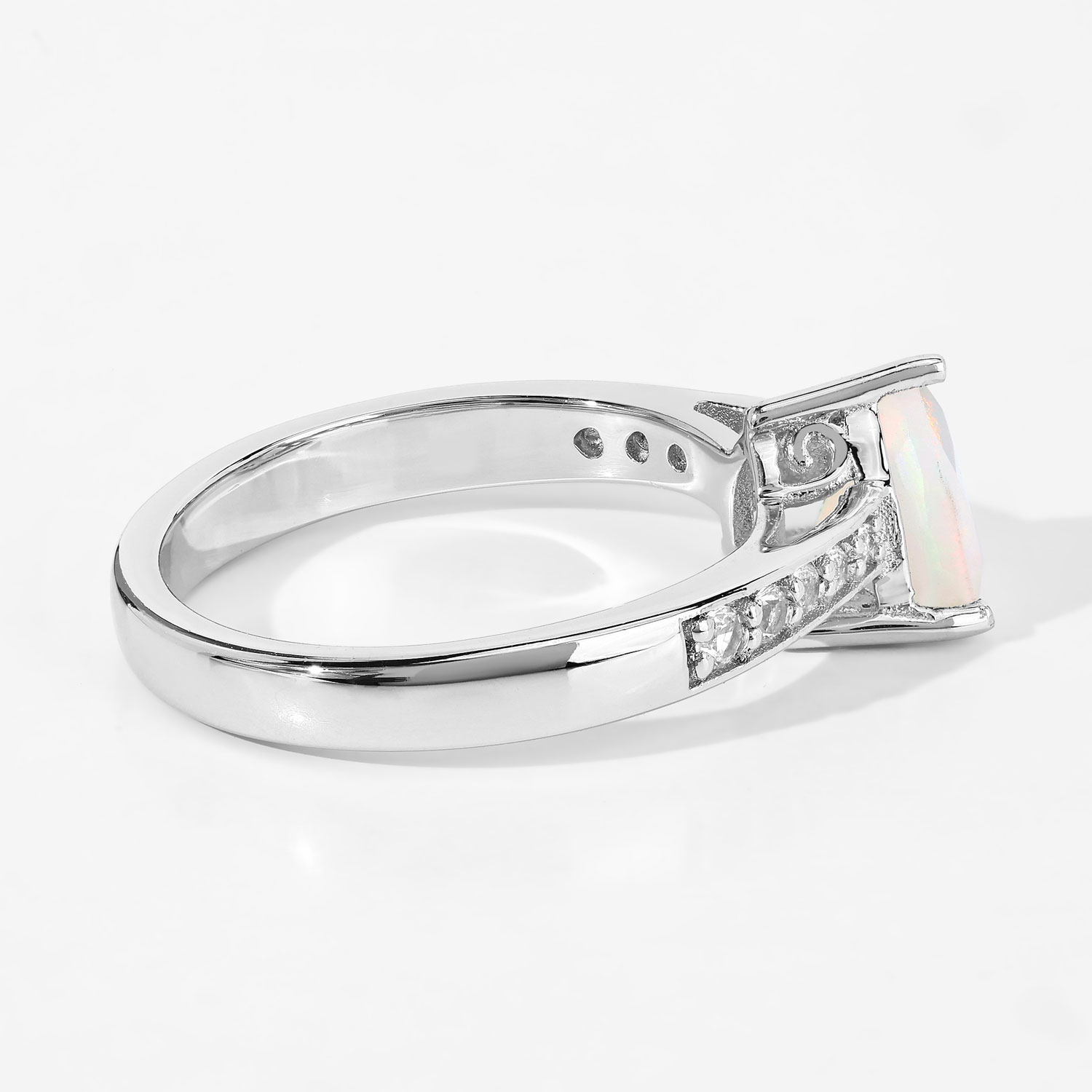 0.91 Carat Genuine Ethiopian Opal and Created White Sapphire .925 Sterling Silver Ring