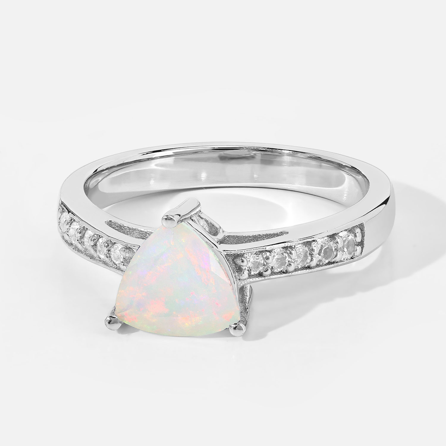 0.91 Carat Genuine Ethiopian Opal and Created White Sapphire .925 Sterling Silver Ring