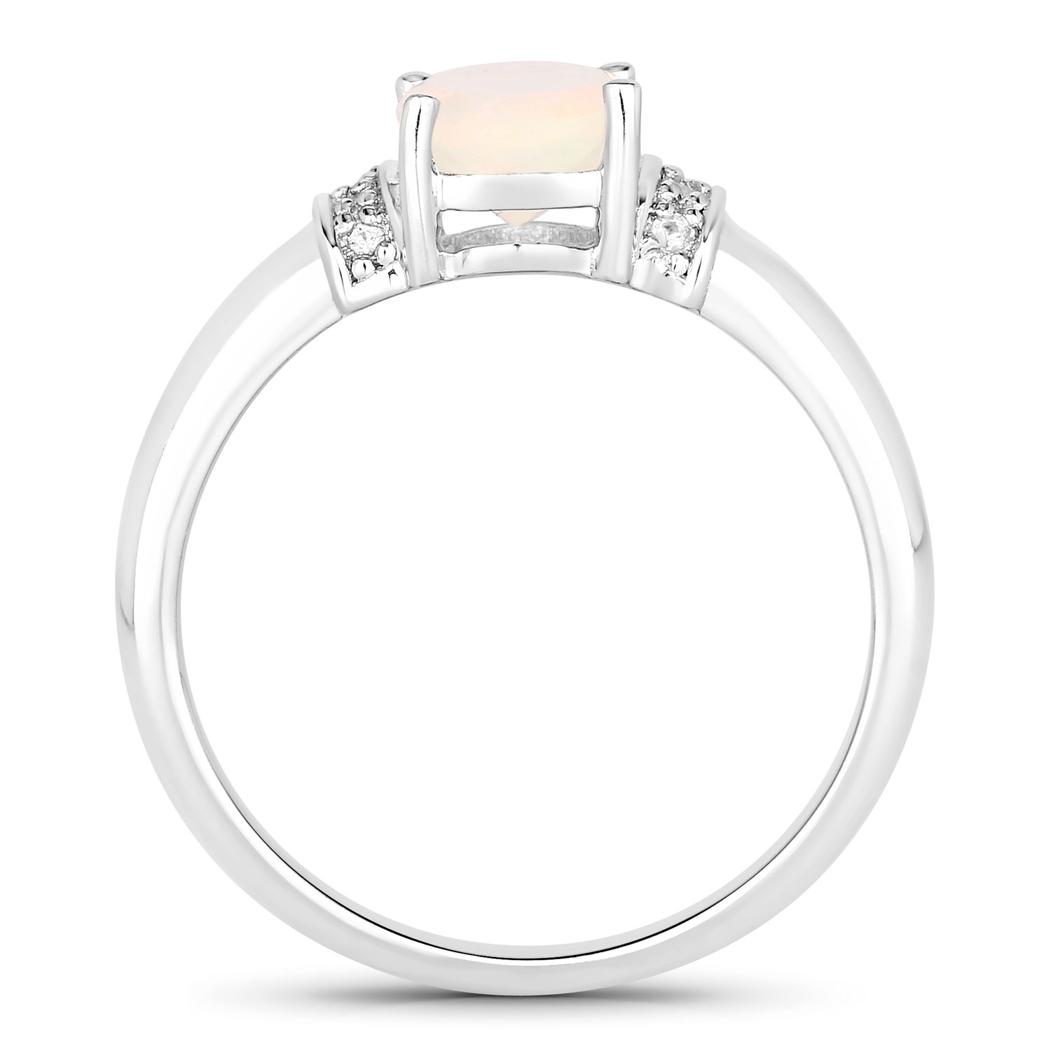 0.69 Carat Genuine Ethiopian Opal and Created White Sapphire .925 Sterling Silver Ring