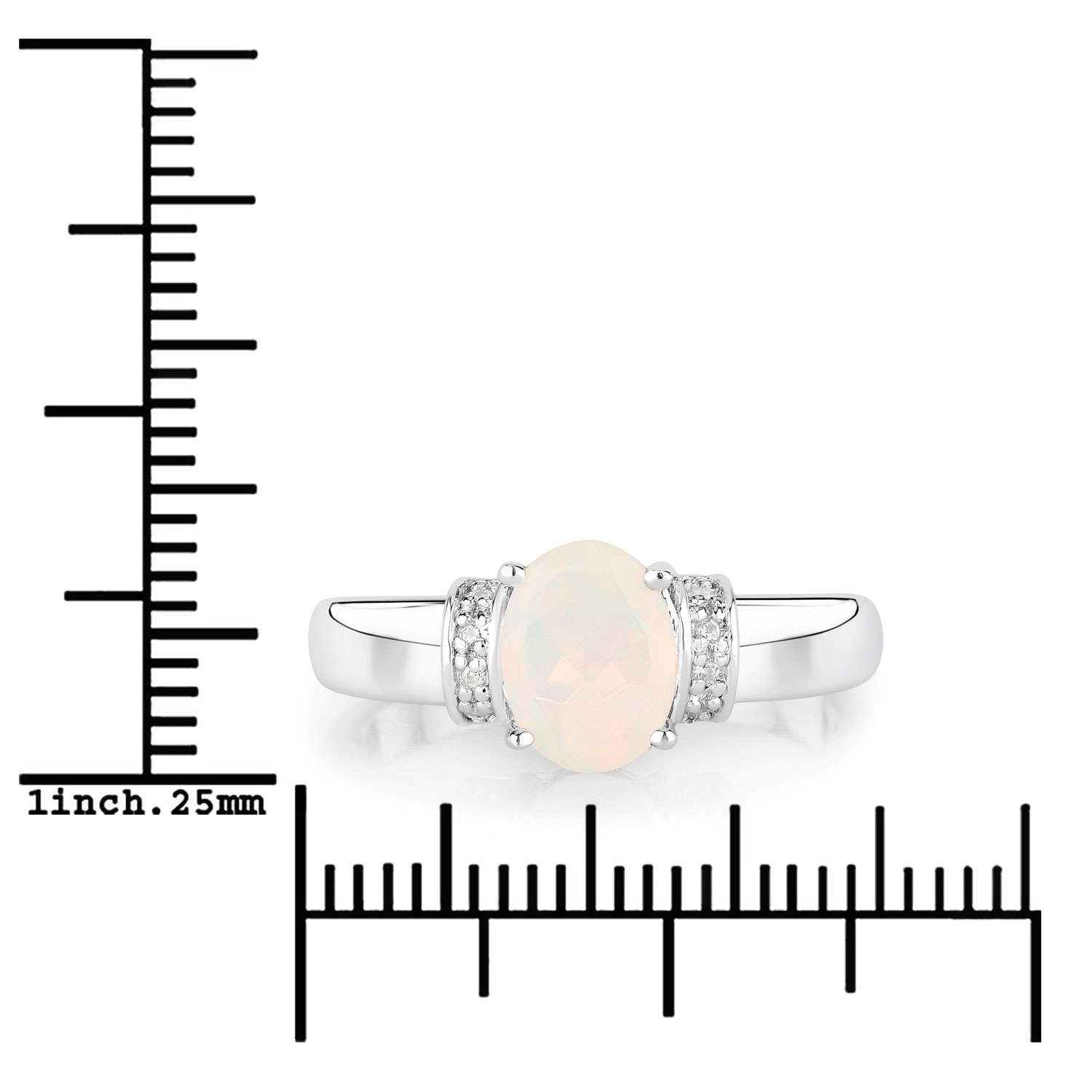 0.69 Carat Genuine Ethiopian Opal and Created White Sapphire .925 Sterling Silver Ring