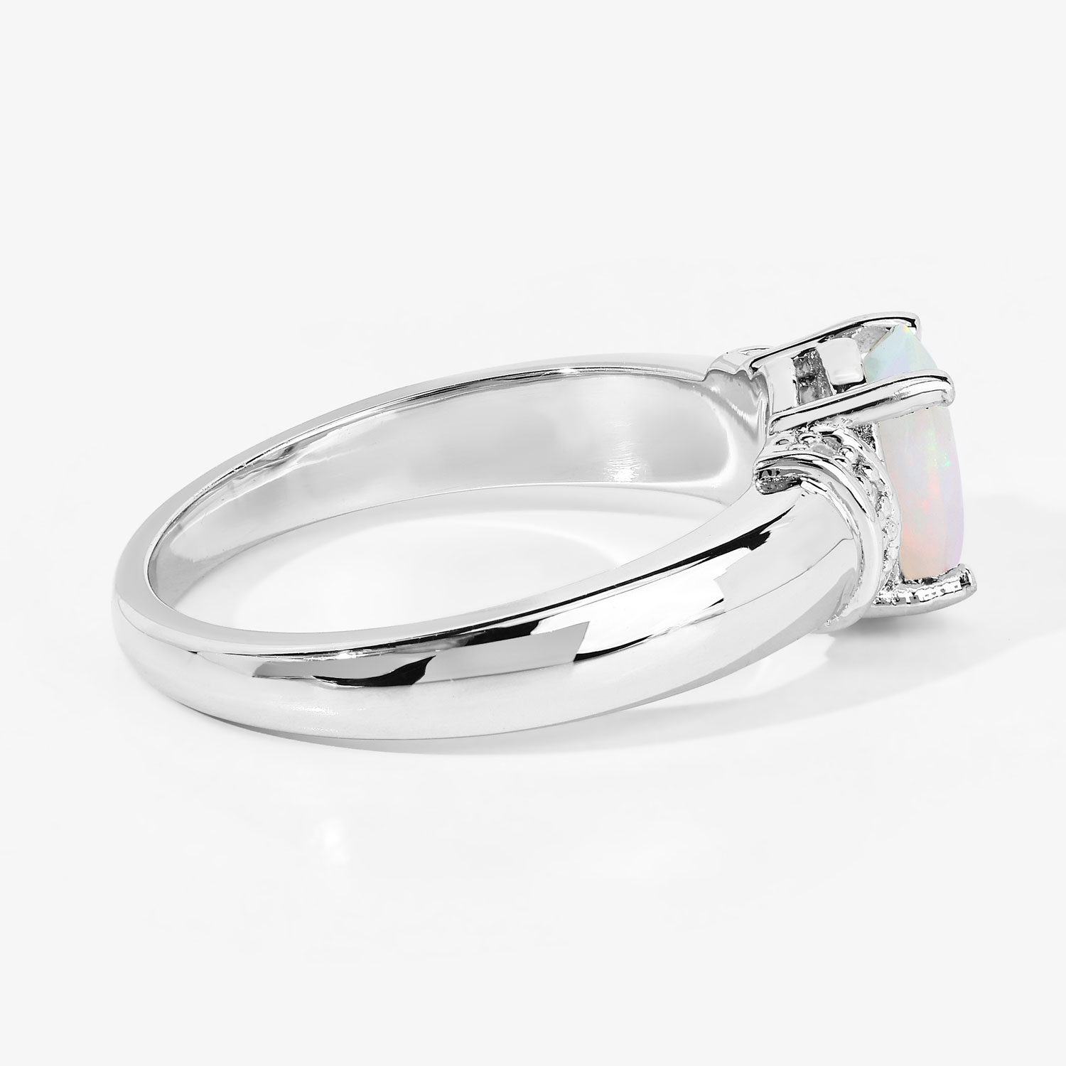 0.69 Carat Genuine Ethiopian Opal and Created White Sapphire .925 Sterling Silver Ring