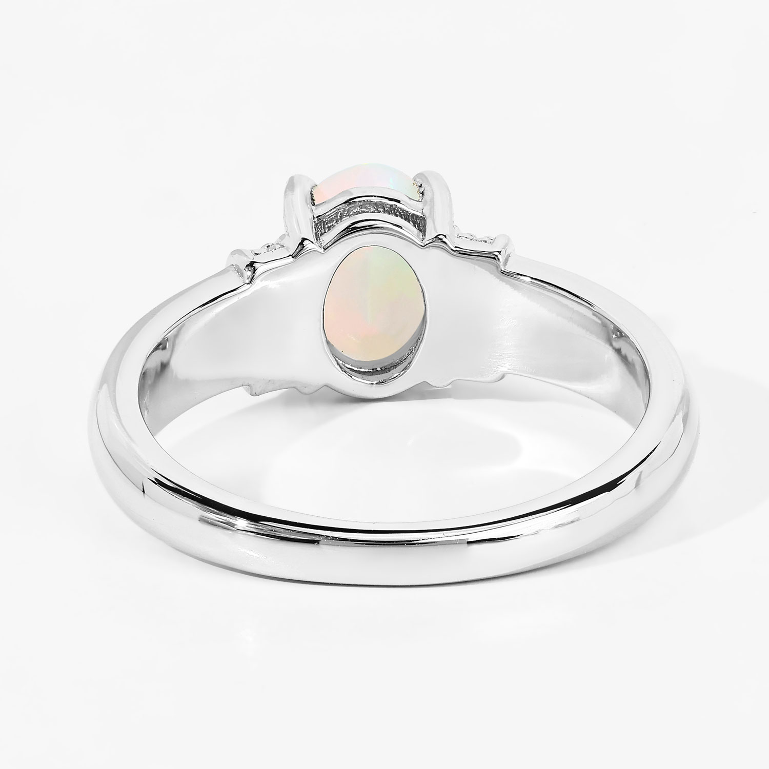 0.69 Carat Genuine Ethiopian Opal and Created White Sapphire .925 Sterling Silver Ring