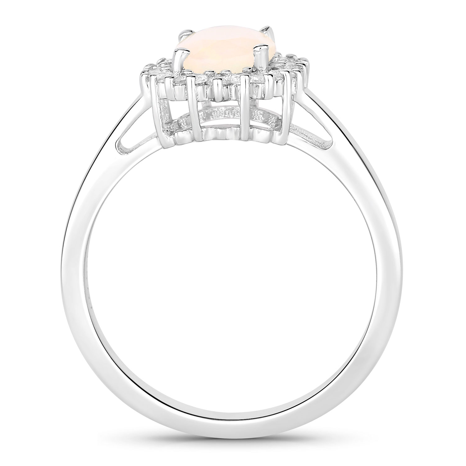 1.21 Carat Genuine Ethiopian Opal and Created White Sapphire .925 Sterling Silver Ring
