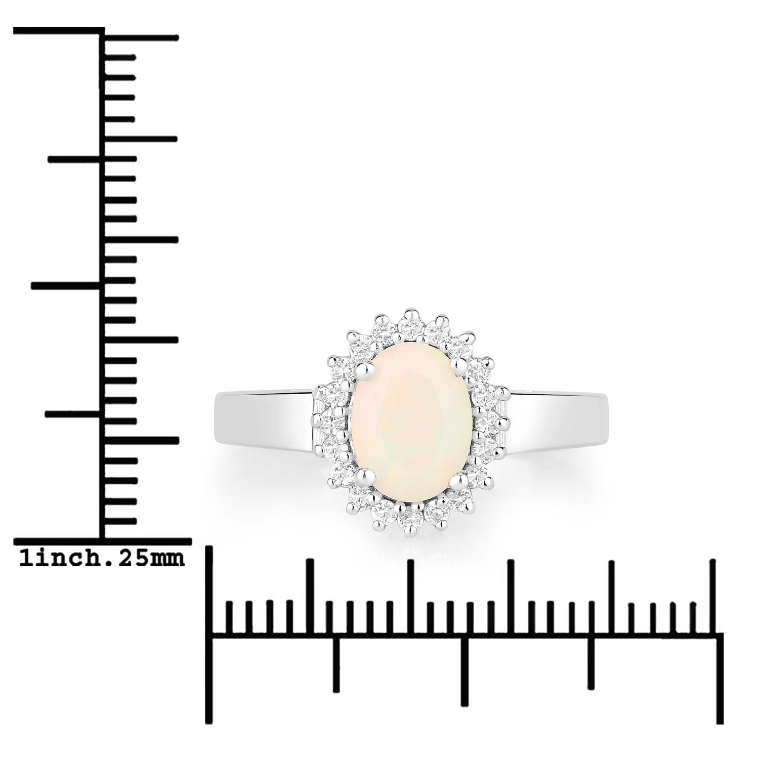 1.21 Carat Genuine Ethiopian Opal and Created White Sapphire .925 Sterling Silver Ring