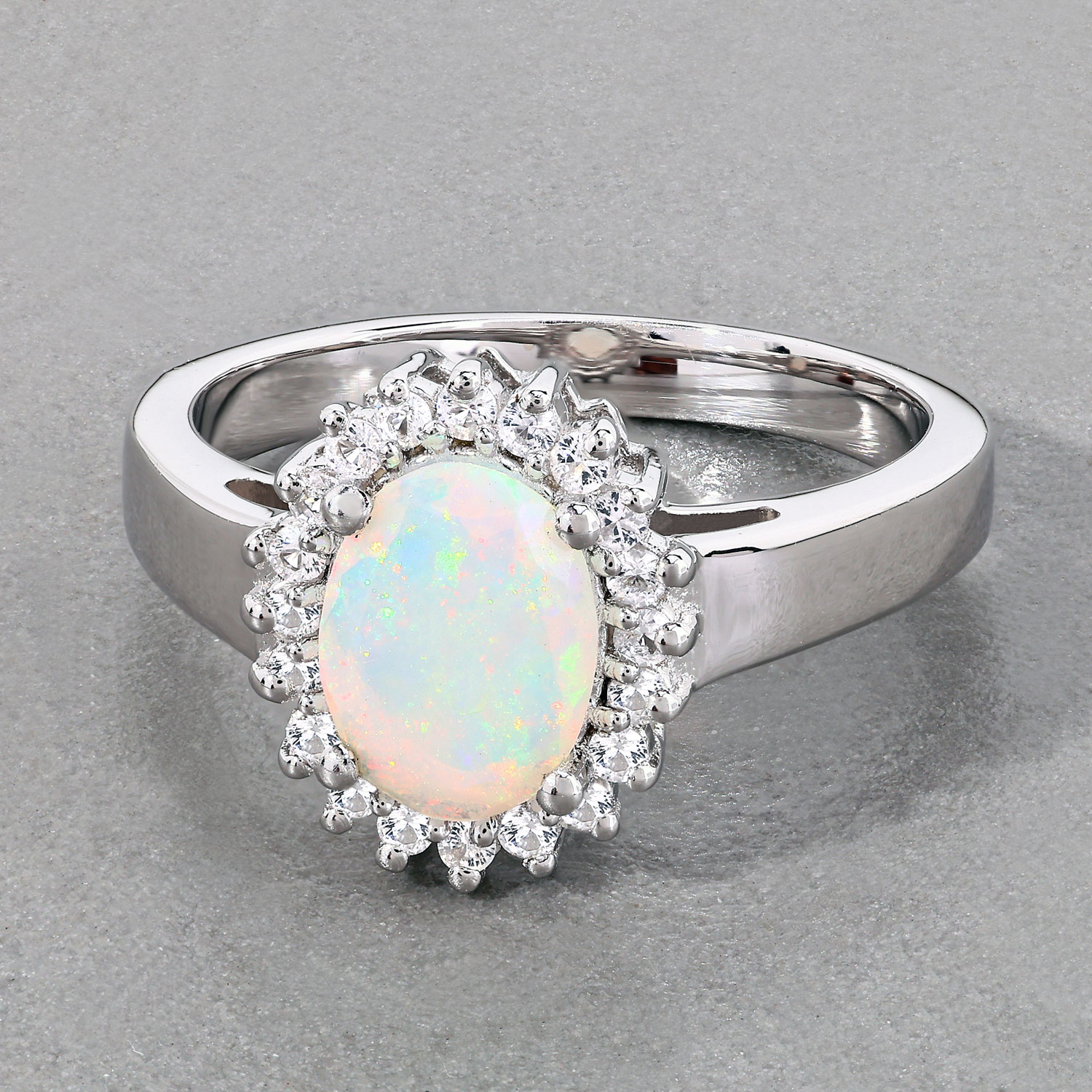 1.21 Carat Genuine Ethiopian Opal and Created White Sapphire .925 Sterling Silver Ring