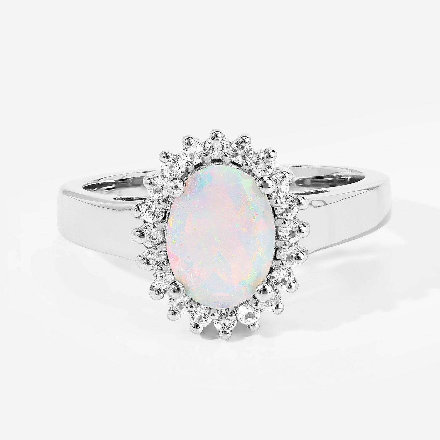 1.21 Carat Genuine Ethiopian Opal and Created White Sapphire .925 Sterling Silver Ring