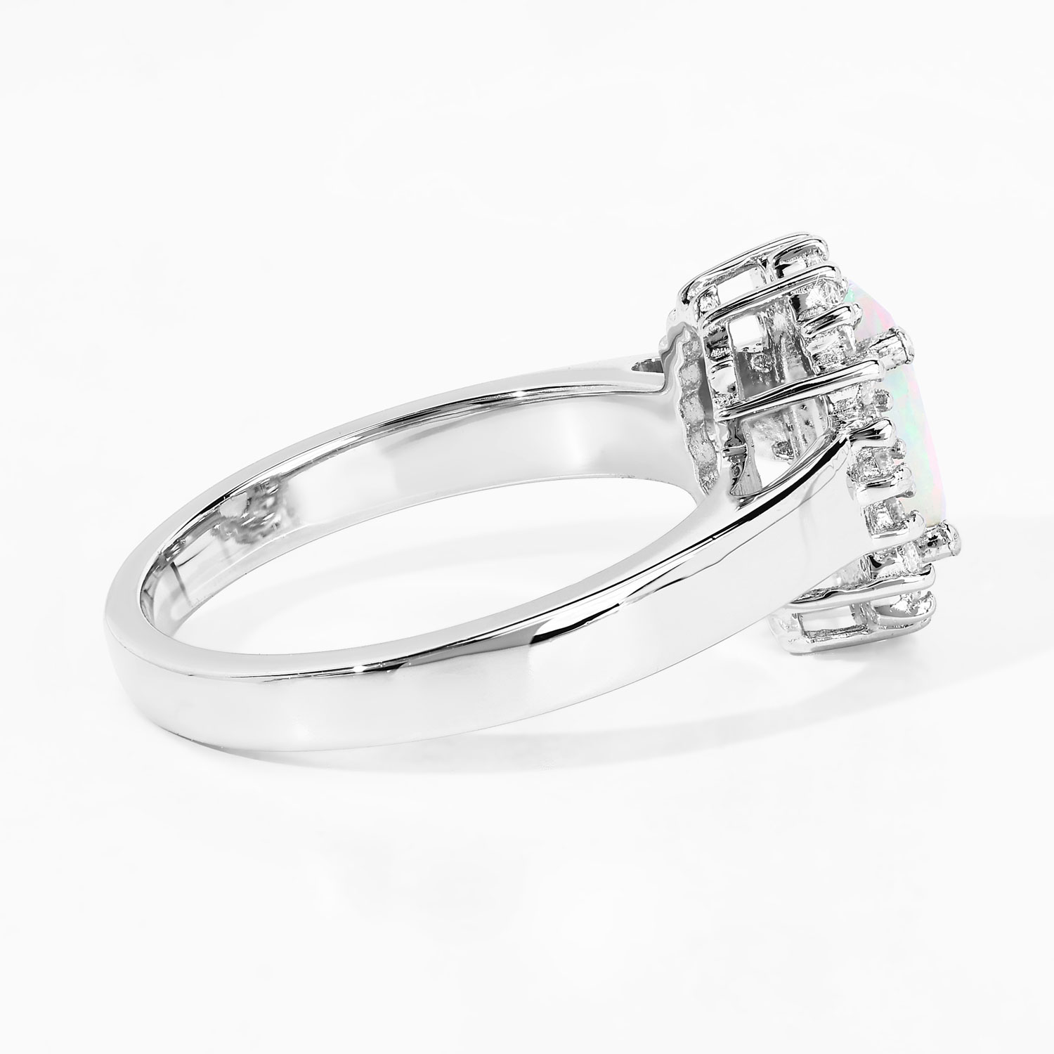 1.21 Carat Genuine Ethiopian Opal and Created White Sapphire .925 Sterling Silver Ring