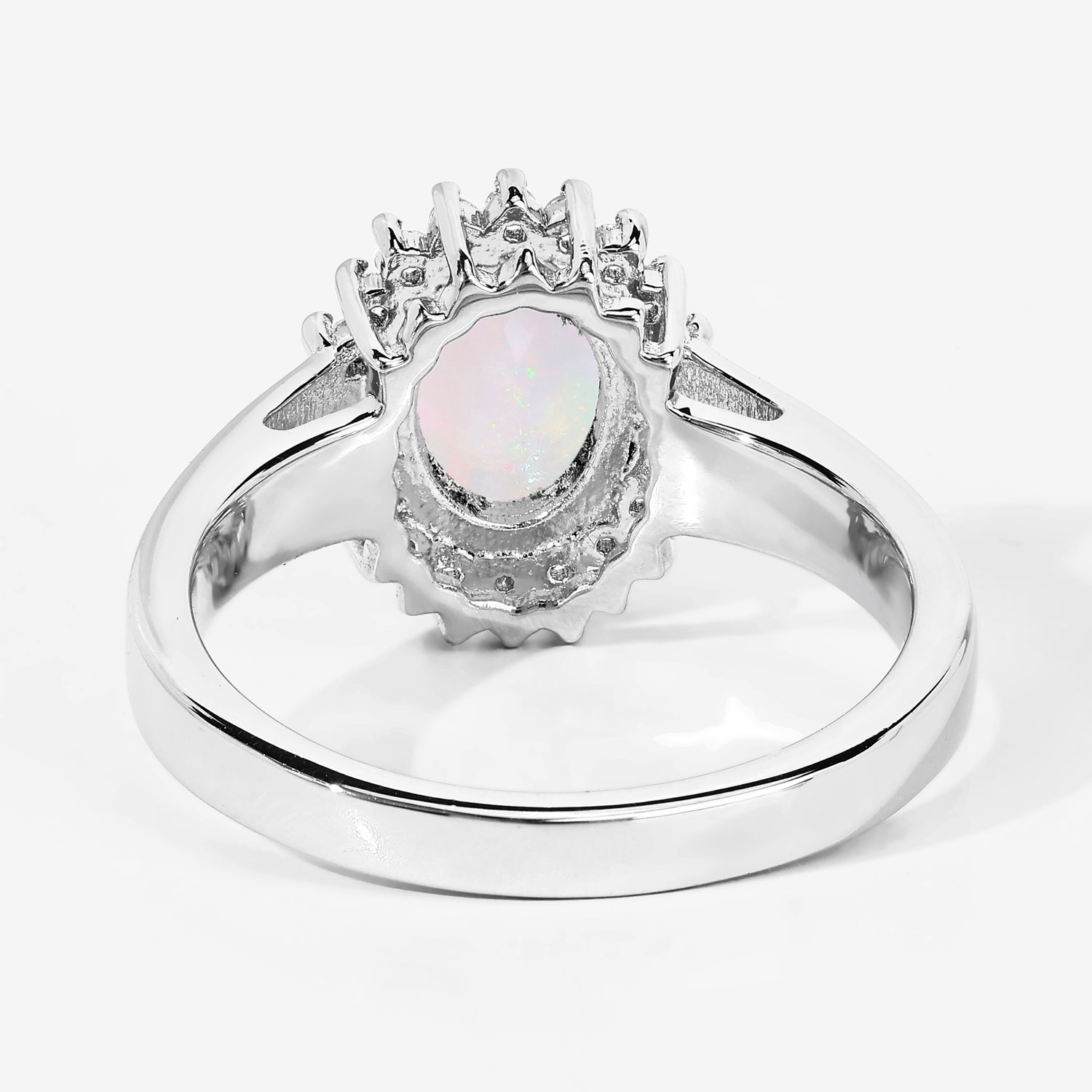 1.21 Carat Genuine Ethiopian Opal and Created White Sapphire .925 Sterling Silver Ring