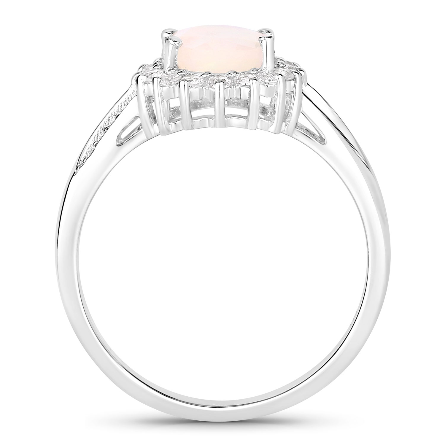 1.05 Carat Genuine Ethiopian Opal and Created White Sapphire .925 Sterling Silver Ring