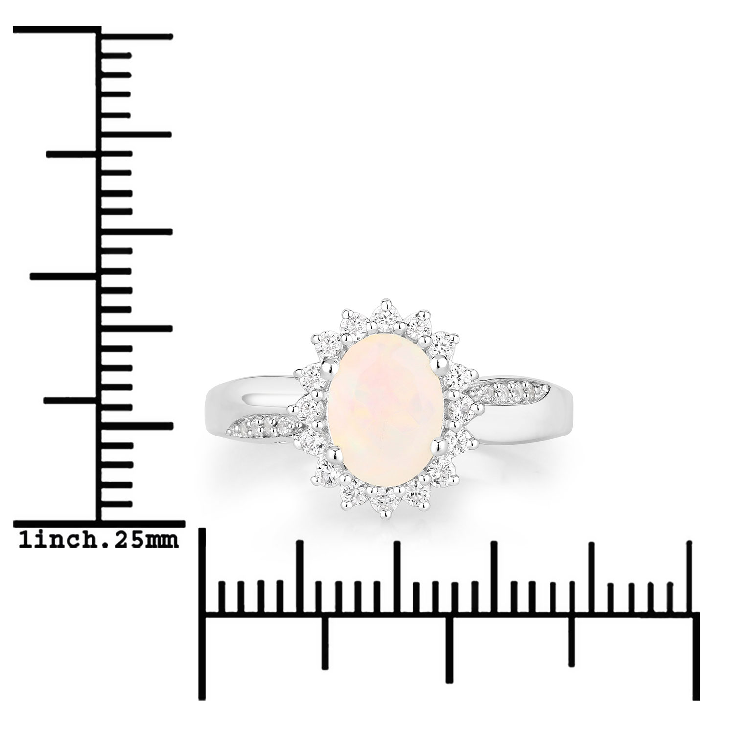1.05 Carat Genuine Ethiopian Opal and Created White Sapphire .925 Sterling Silver Ring