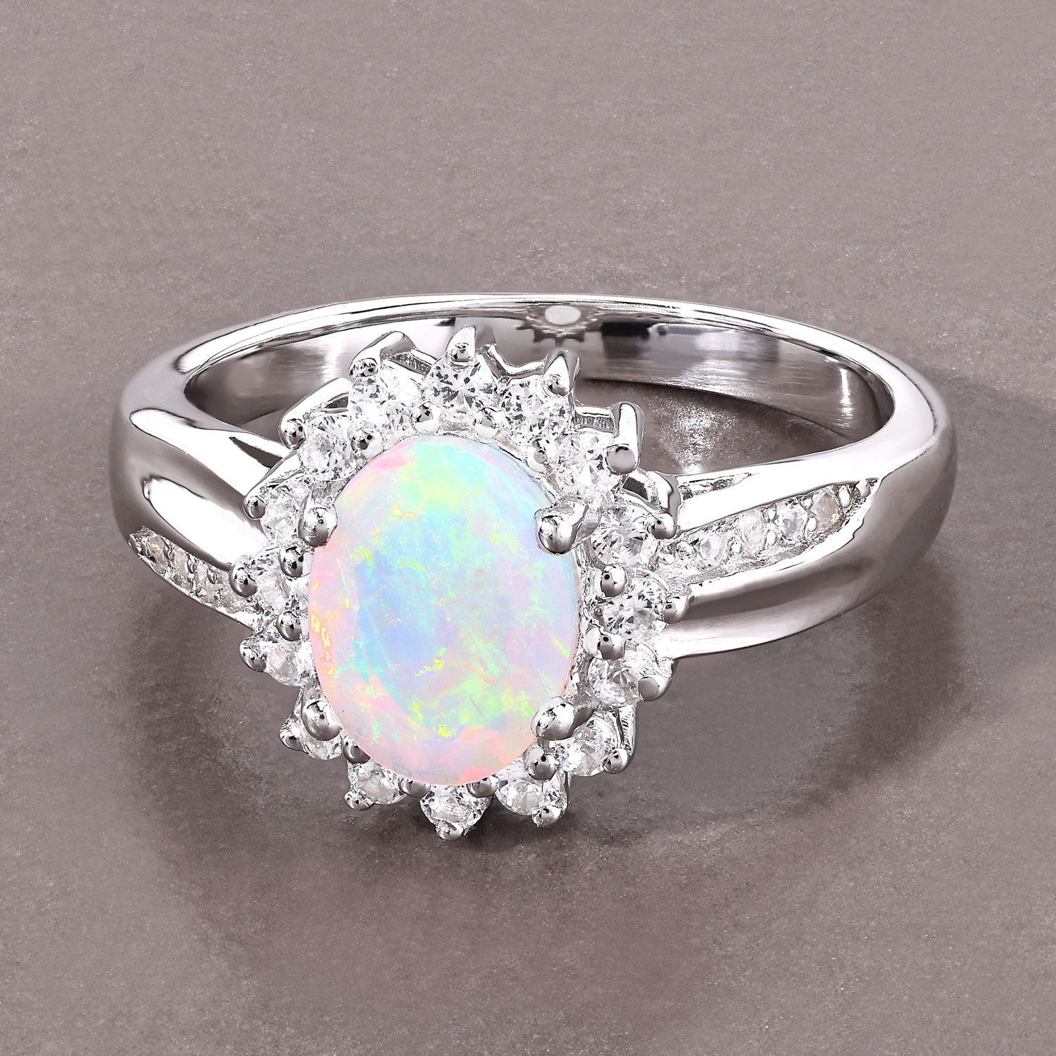 1.05 Carat Genuine Ethiopian Opal and Created White Sapphire .925 Sterling Silver Ring