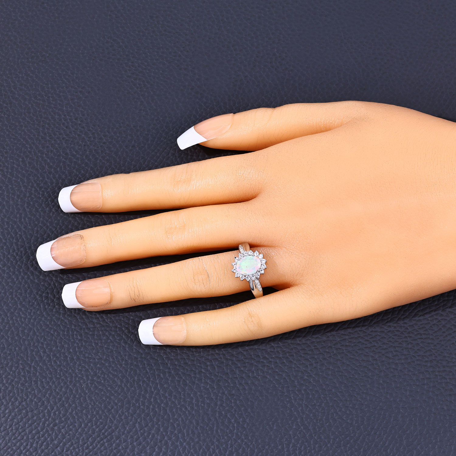 1.05 Carat Genuine Ethiopian Opal and Created White Sapphire .925 Sterling Silver Ring