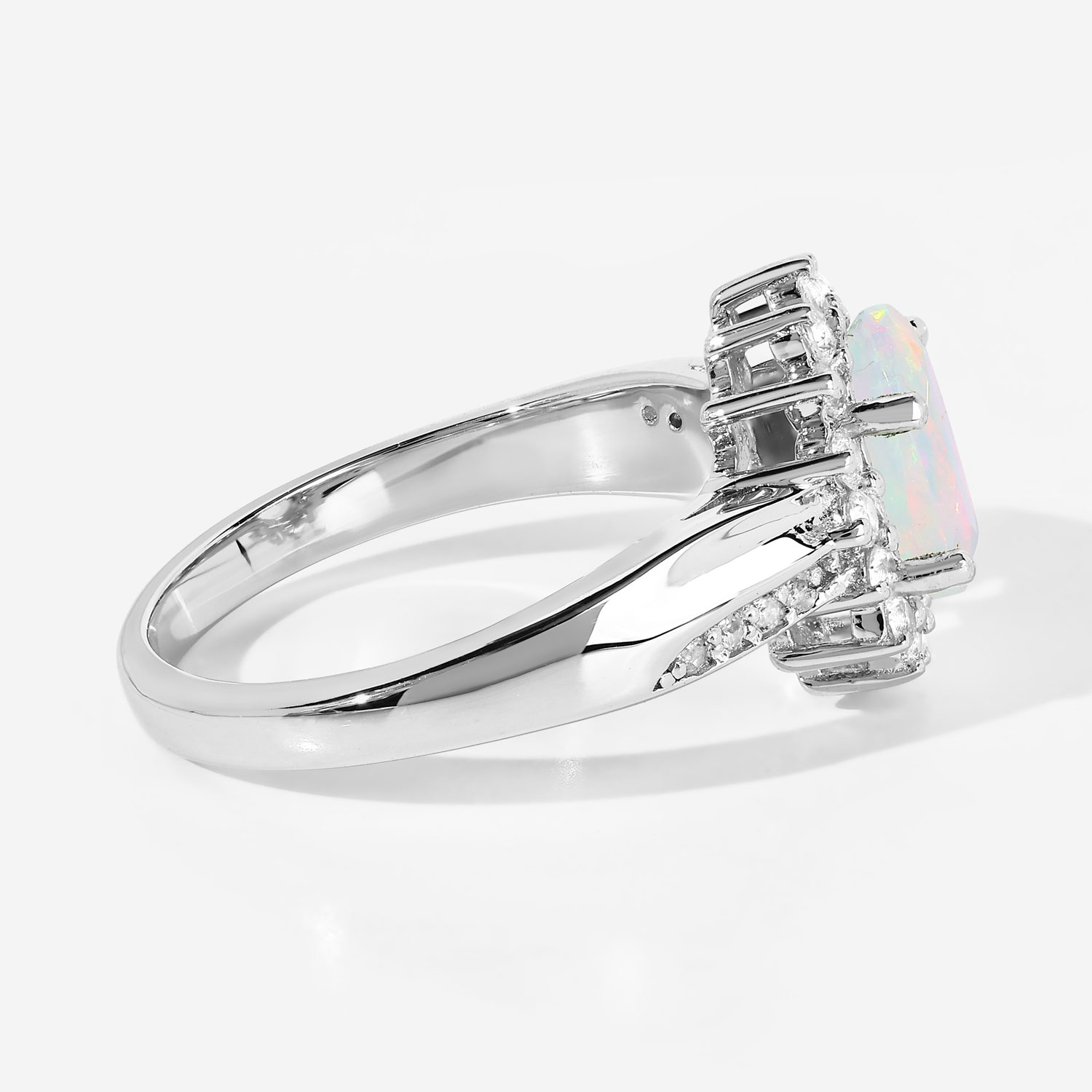 1.05 Carat Genuine Ethiopian Opal and Created White Sapphire .925 Sterling Silver Ring