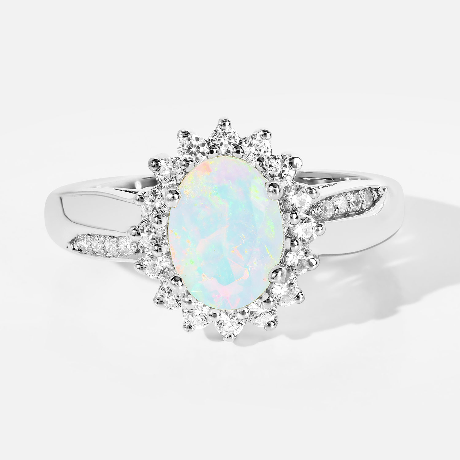 1.05 Carat Genuine Ethiopian Opal and Created White Sapphire .925 Sterling Silver Ring