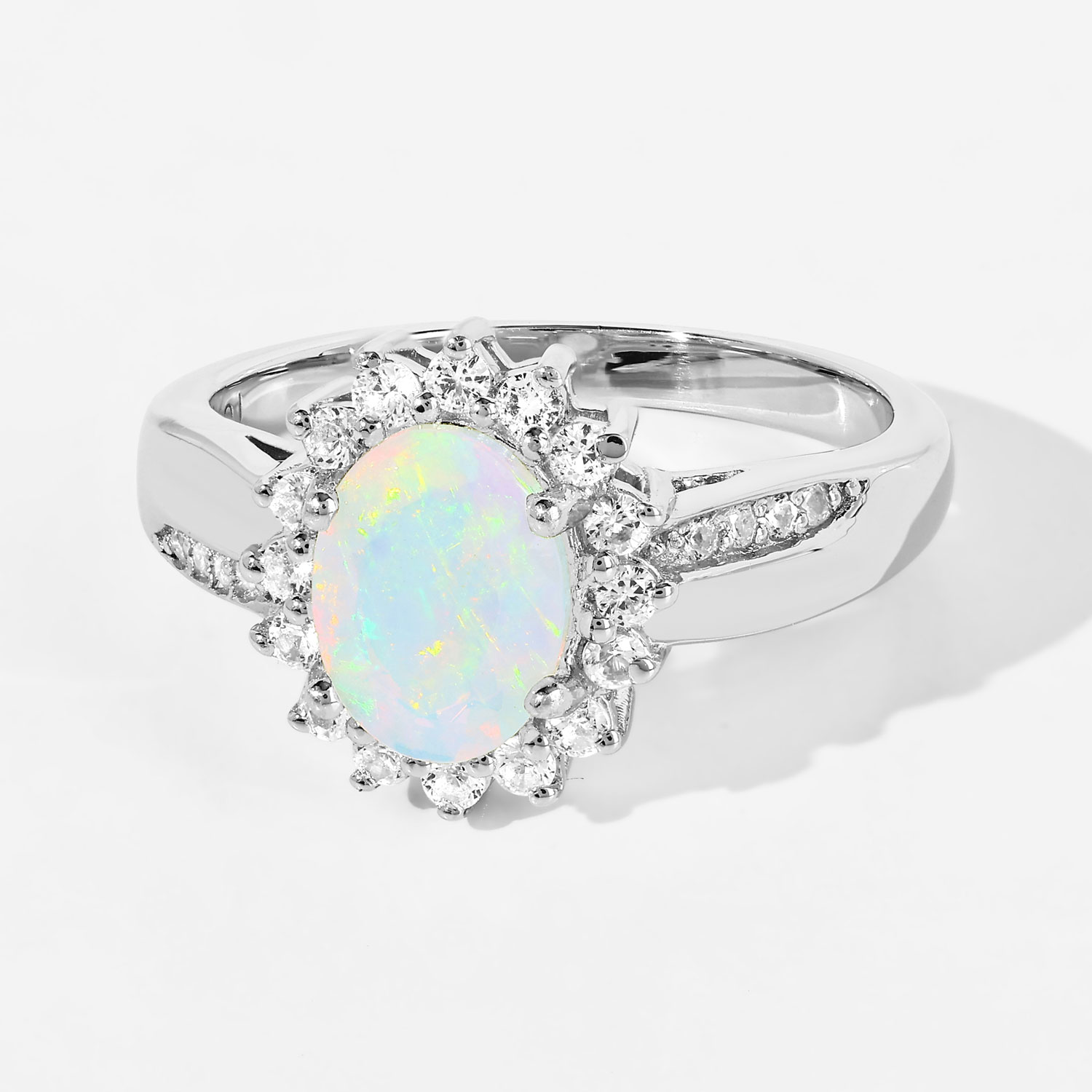 1.05 Carat Genuine Ethiopian Opal and Created White Sapphire .925 Sterling Silver Ring