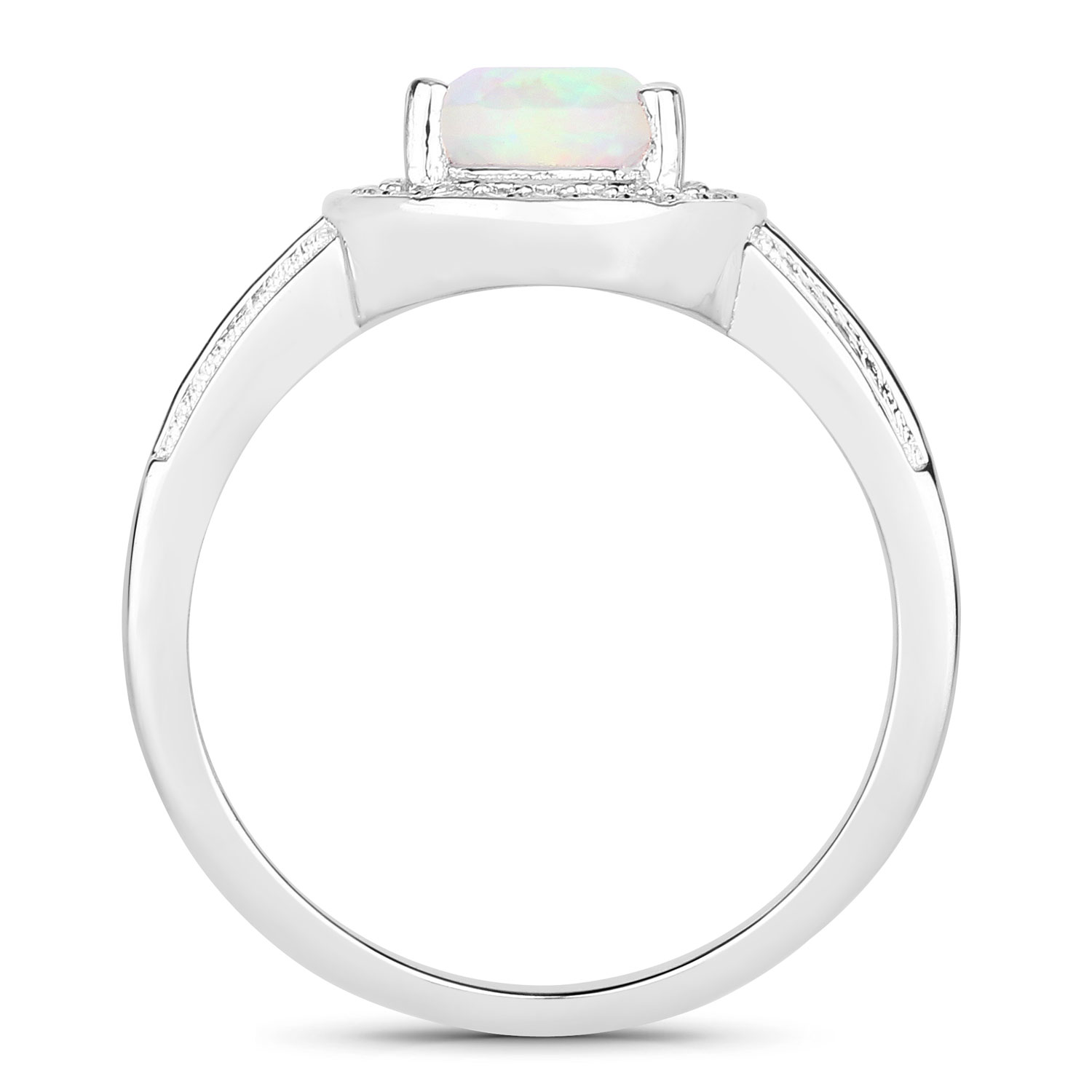 0.99 Carat Genuine Ethiopian Opal and Created White Sapphire .925 Sterling Silver Ring