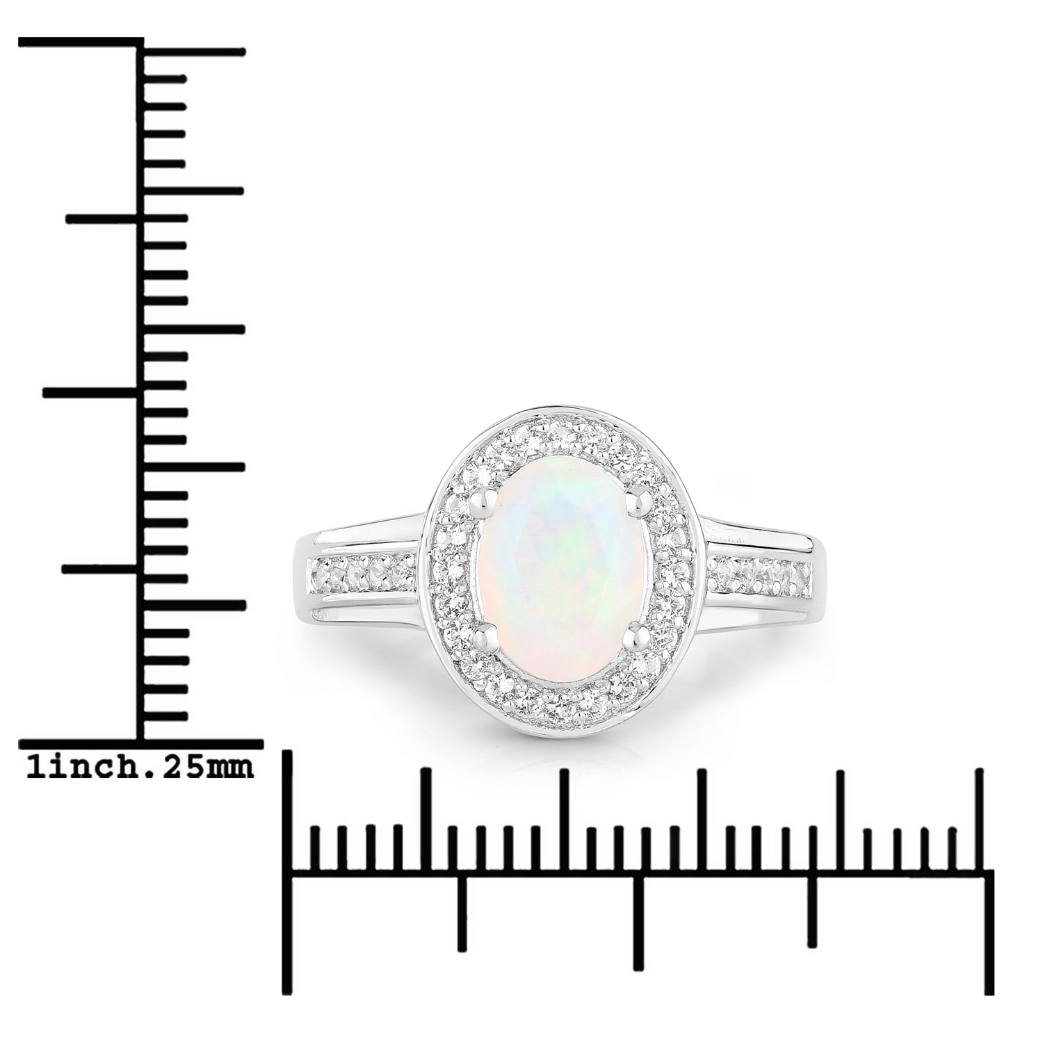 0.99 Carat Genuine Ethiopian Opal and Created White Sapphire .925 Sterling Silver Ring
