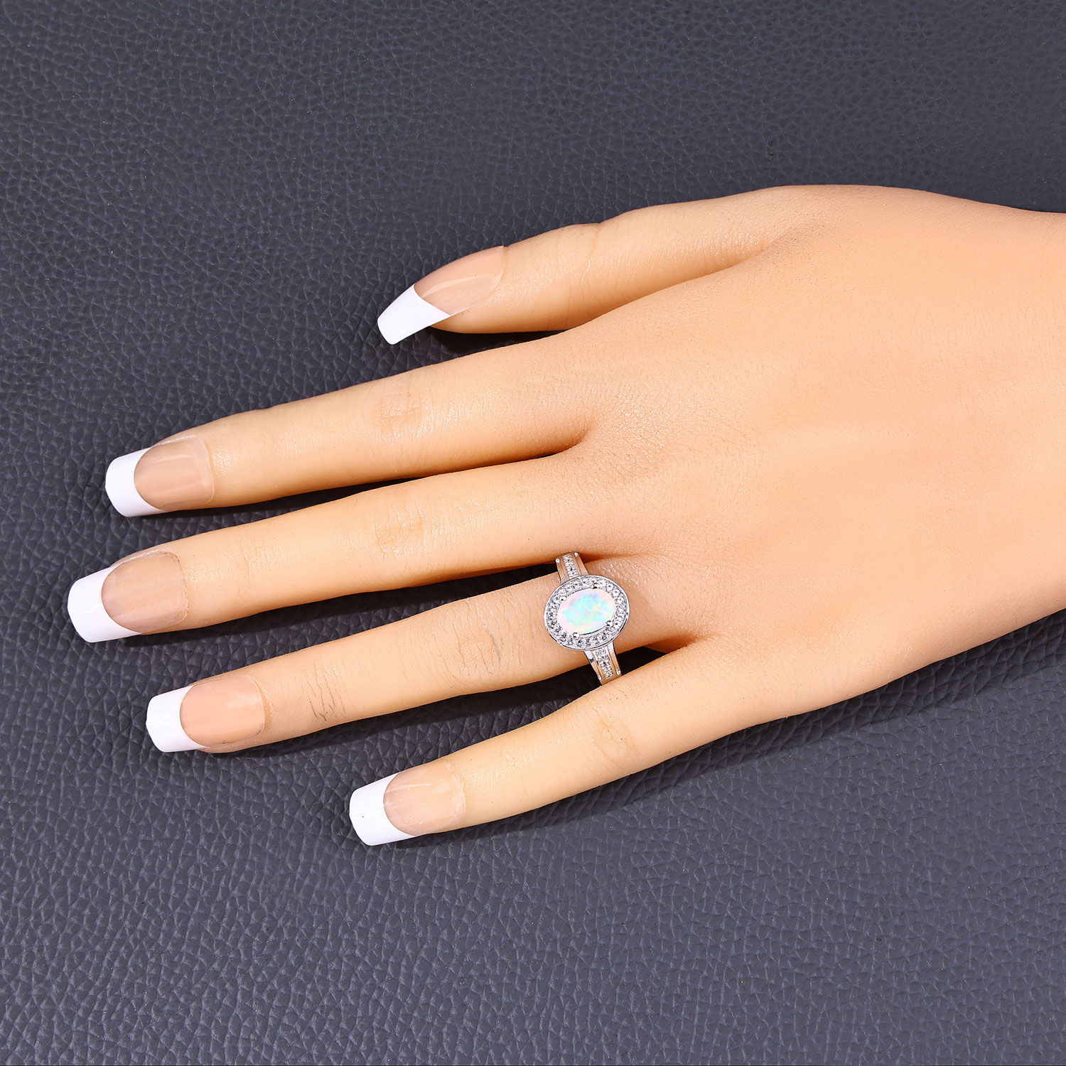 0.99 Carat Genuine Ethiopian Opal and Created White Sapphire .925 Sterling Silver Ring