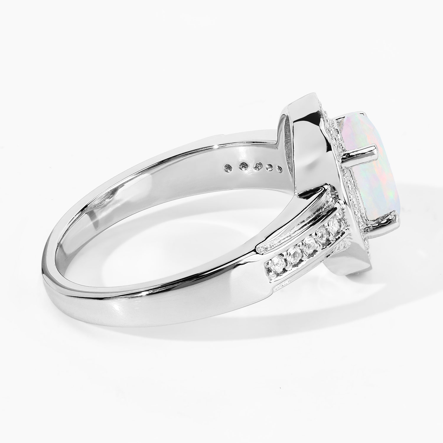 0.99 Carat Genuine Ethiopian Opal and Created White Sapphire .925 Sterling Silver Ring