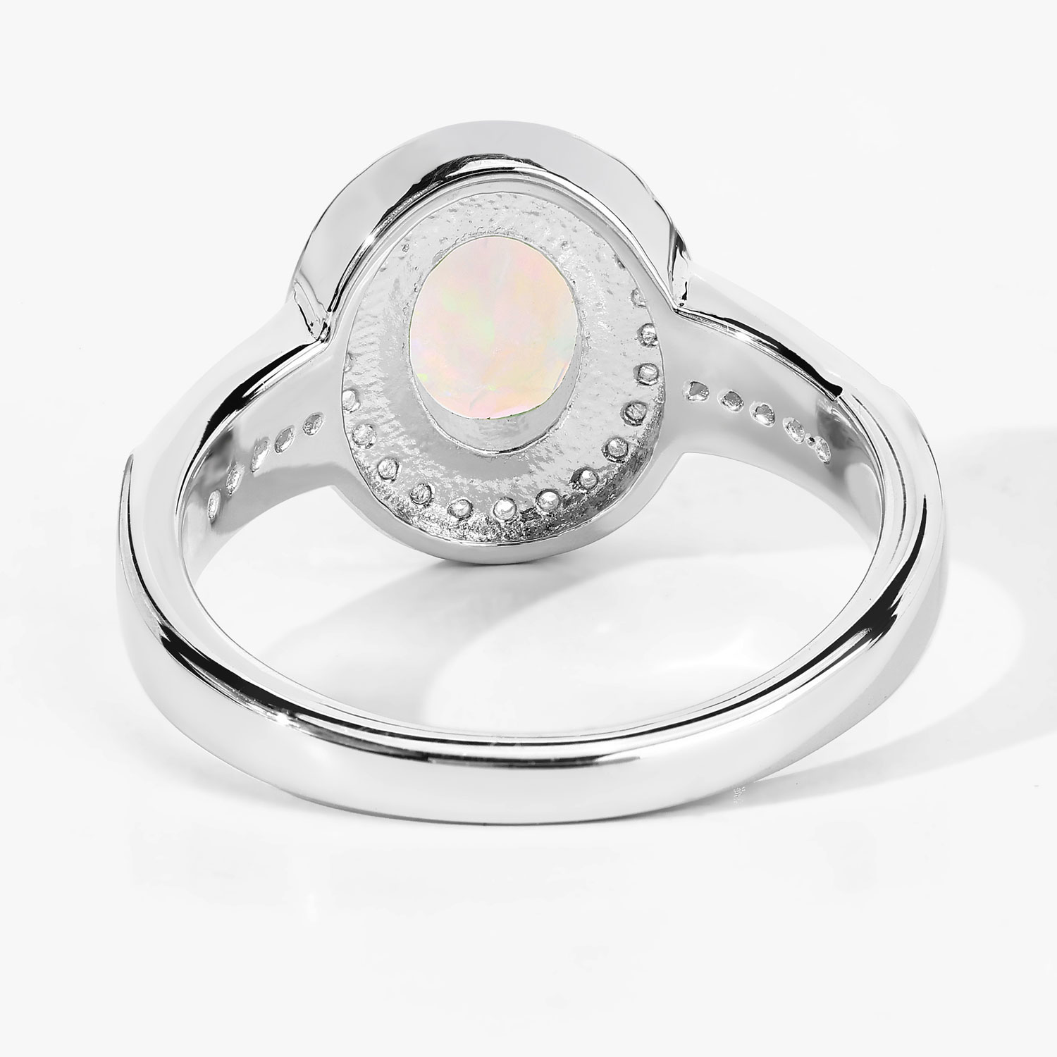 0.99 Carat Genuine Ethiopian Opal and Created White Sapphire .925 Sterling Silver Ring