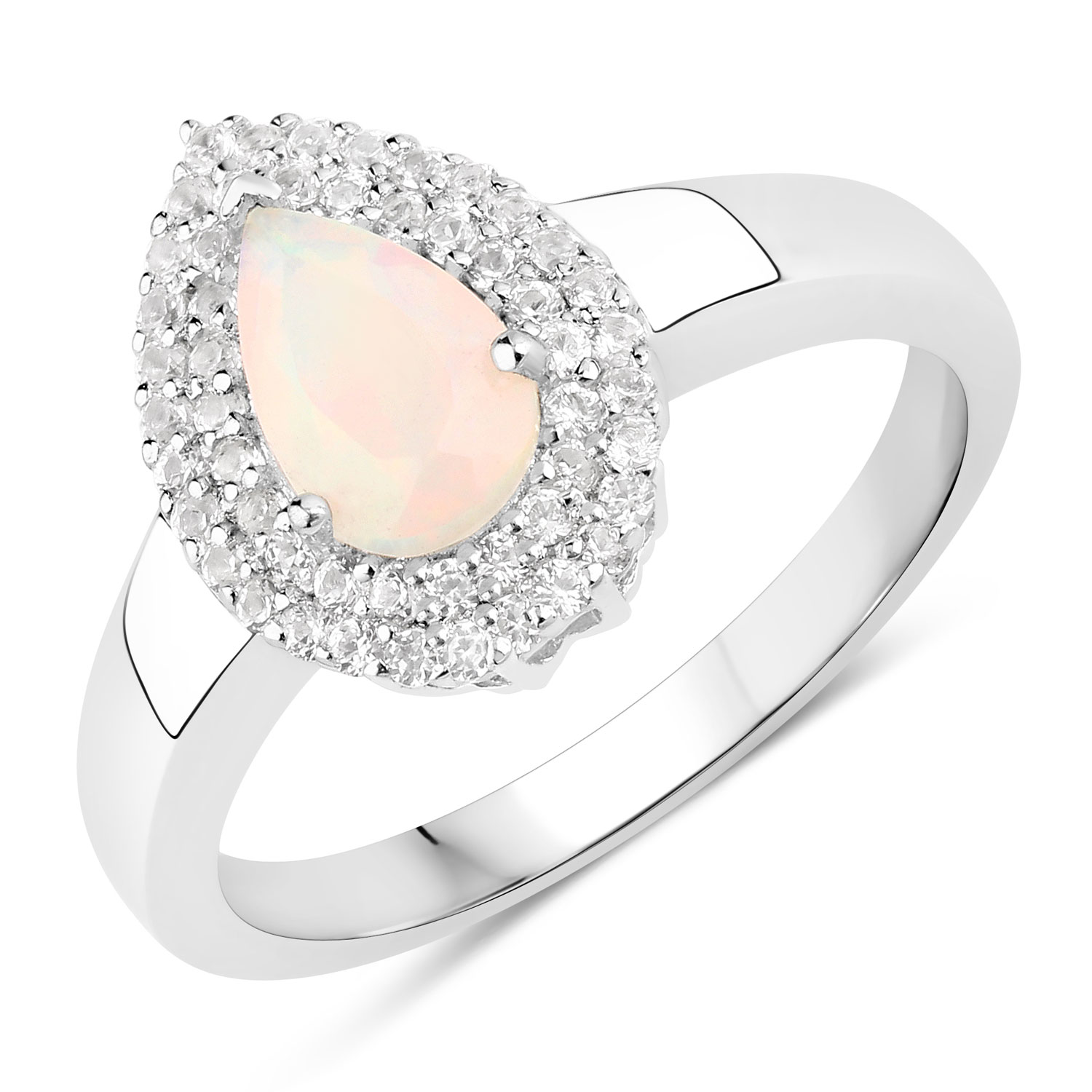 0.72 Carat Genuine Ethiopian Opal and Created White Sapphire .925 Sterling Silver Ring