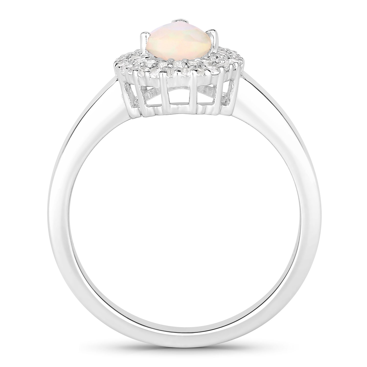 0.72 Carat Genuine Ethiopian Opal and Created White Sapphire .925 Sterling Silver Ring