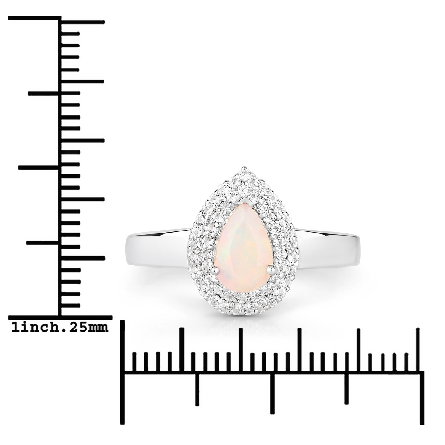 0.72 Carat Genuine Ethiopian Opal and Created White Sapphire .925 Sterling Silver Ring