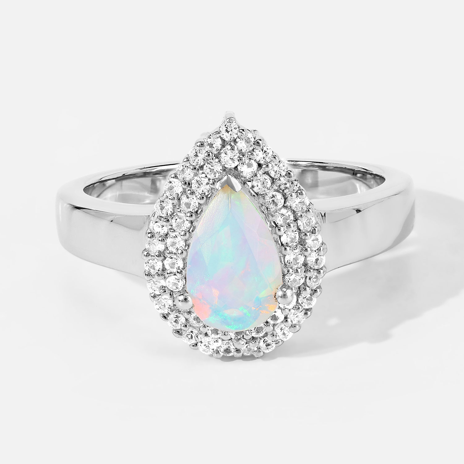 0.72 Carat Genuine Ethiopian Opal and Created White Sapphire .925 Sterling Silver Ring