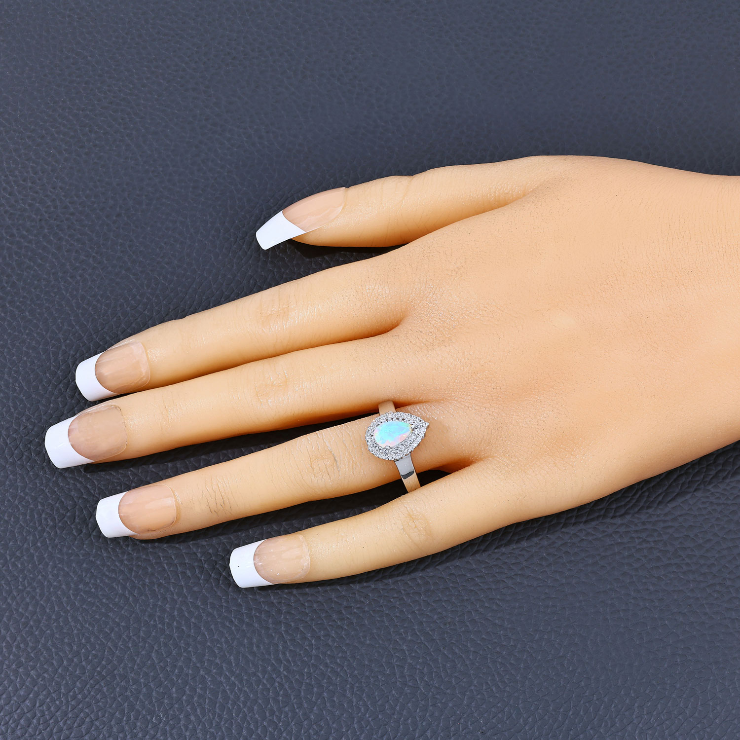 0.72 Carat Genuine Ethiopian Opal and Created White Sapphire .925 Sterling Silver Ring