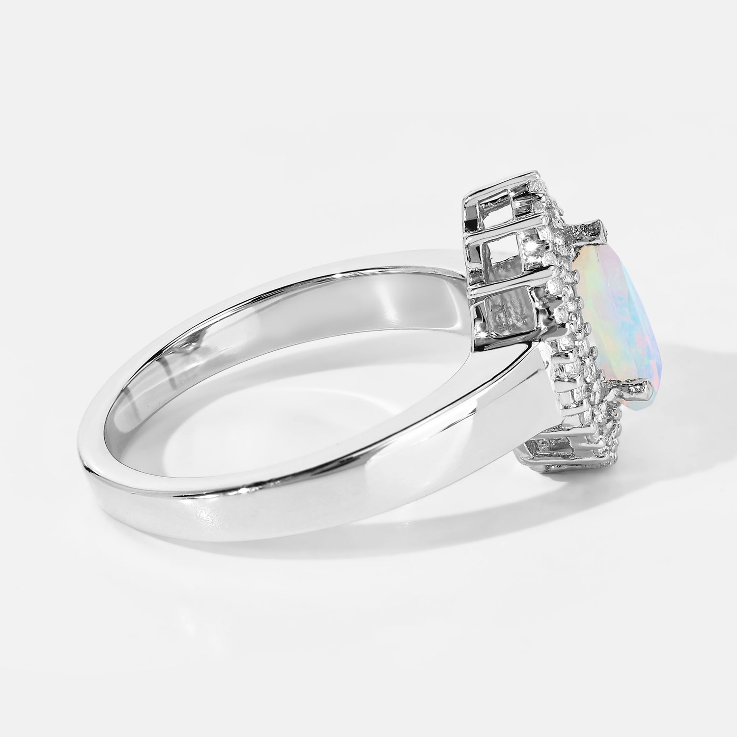 0.72 Carat Genuine Ethiopian Opal and Created White Sapphire .925 Sterling Silver Ring