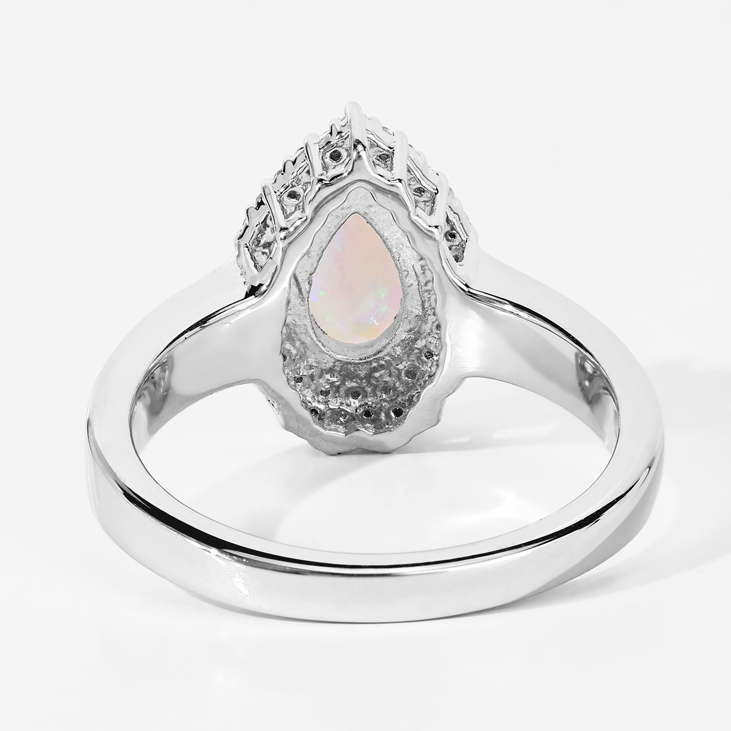 0.72 Carat Genuine Ethiopian Opal and Created White Sapphire .925 Sterling Silver Ring