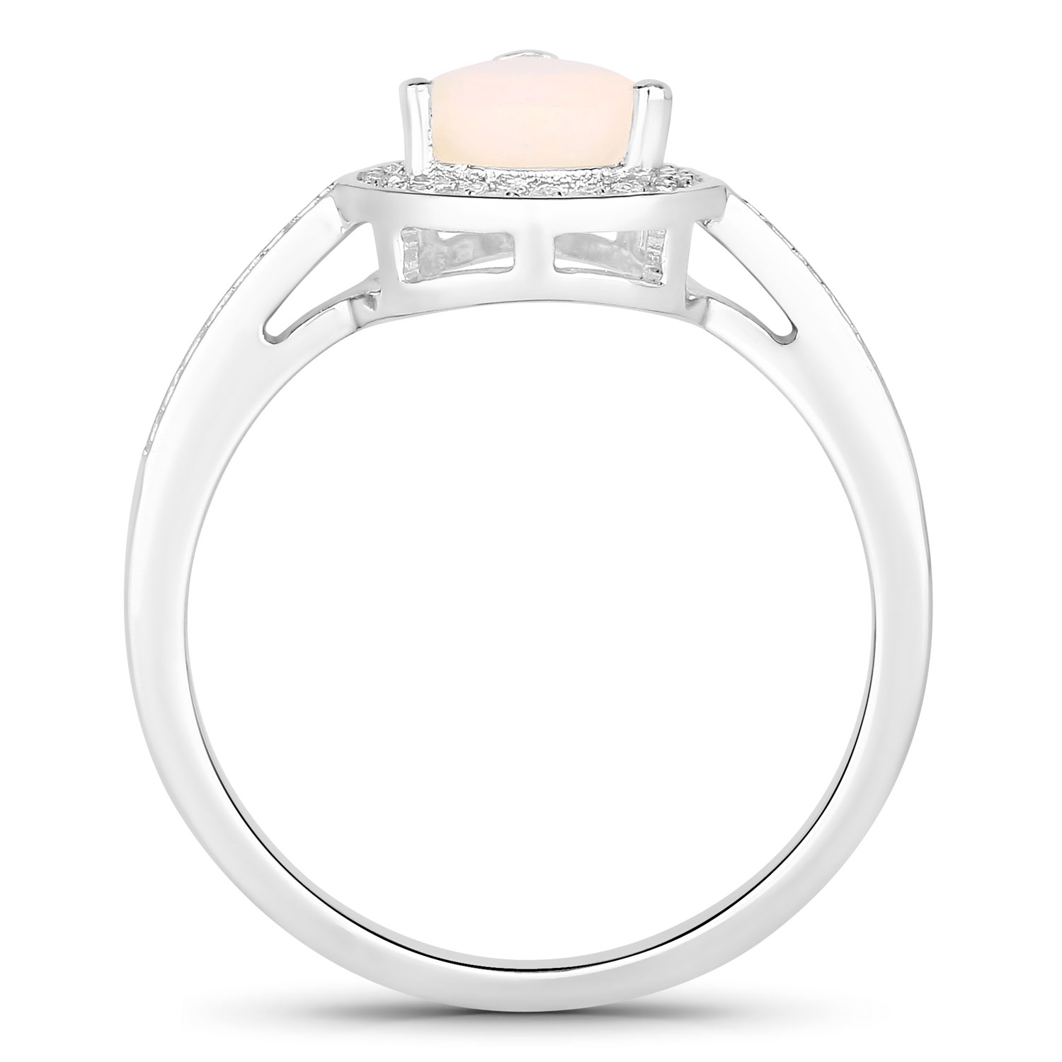 0.80 Carat Genuine Ethiopian Opal and Created White Sapphire .925 Sterling Silver Ring