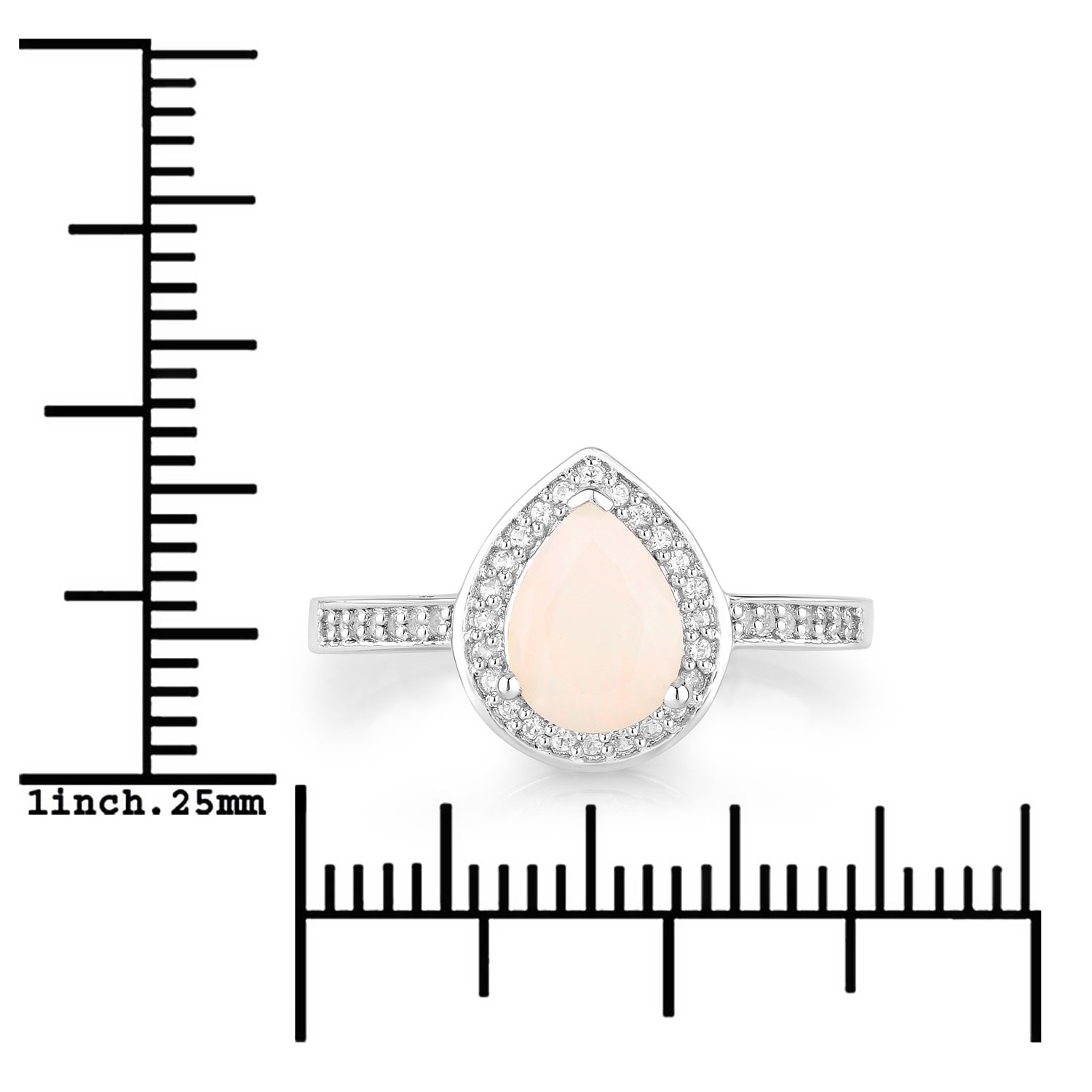 0.80 Carat Genuine Ethiopian Opal and Created White Sapphire .925 Sterling Silver Ring