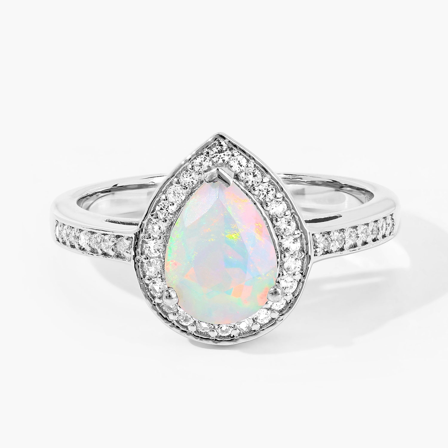 0.80 Carat Genuine Ethiopian Opal and Created White Sapphire .925 Sterling Silver Ring