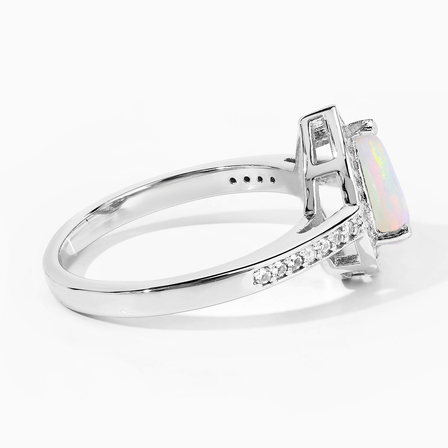 0.80 Carat Genuine Ethiopian Opal and Created White Sapphire .925 Sterling Silver Ring