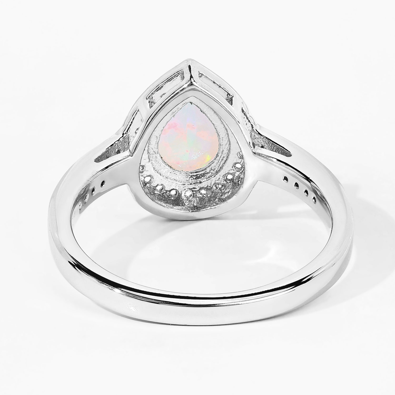 0.80 Carat Genuine Ethiopian Opal and Created White Sapphire .925 Sterling Silver Ring