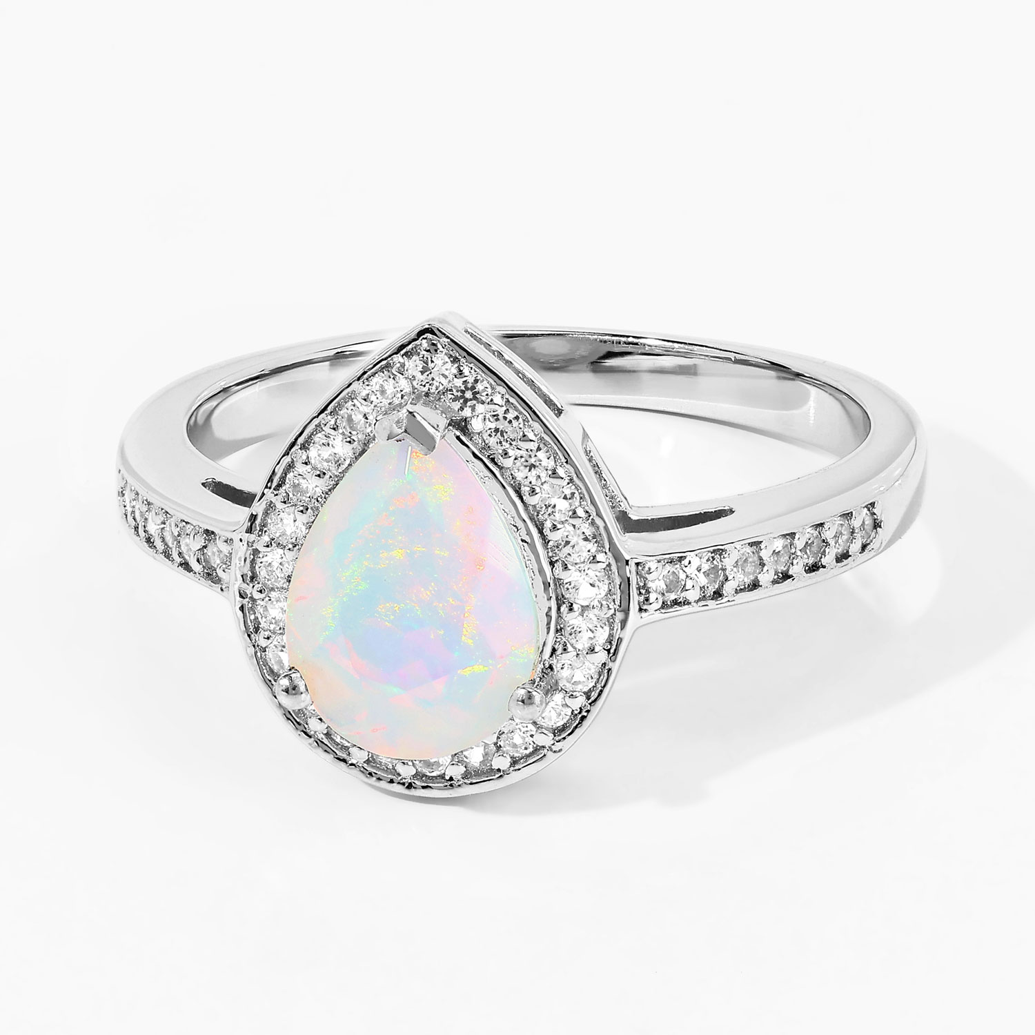 0.80 Carat Genuine Ethiopian Opal and Created White Sapphire .925 Sterling Silver Ring