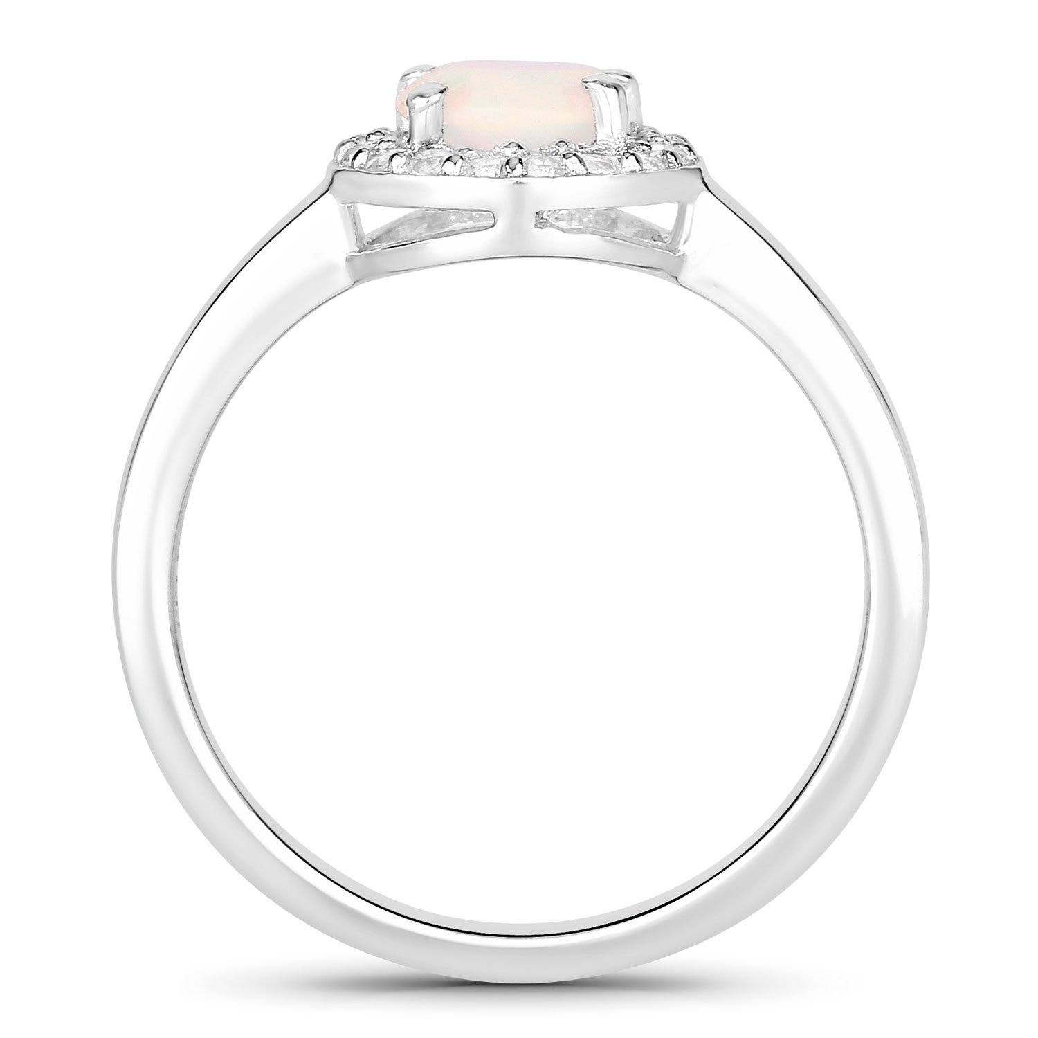 0.84 Carat Genuine Ethiopian Opal and Created White Sapphire .925 Sterling Silver Ring