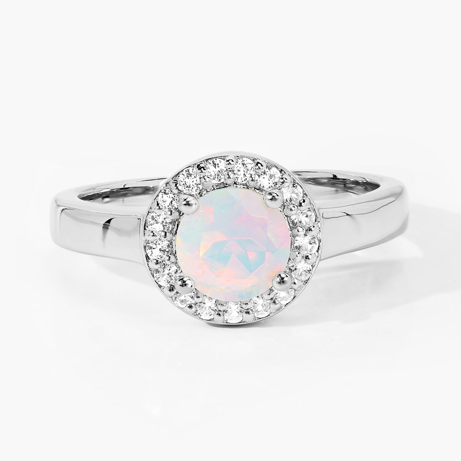 0.84 Carat Genuine Ethiopian Opal and Created White Sapphire .925 Sterling Silver Ring