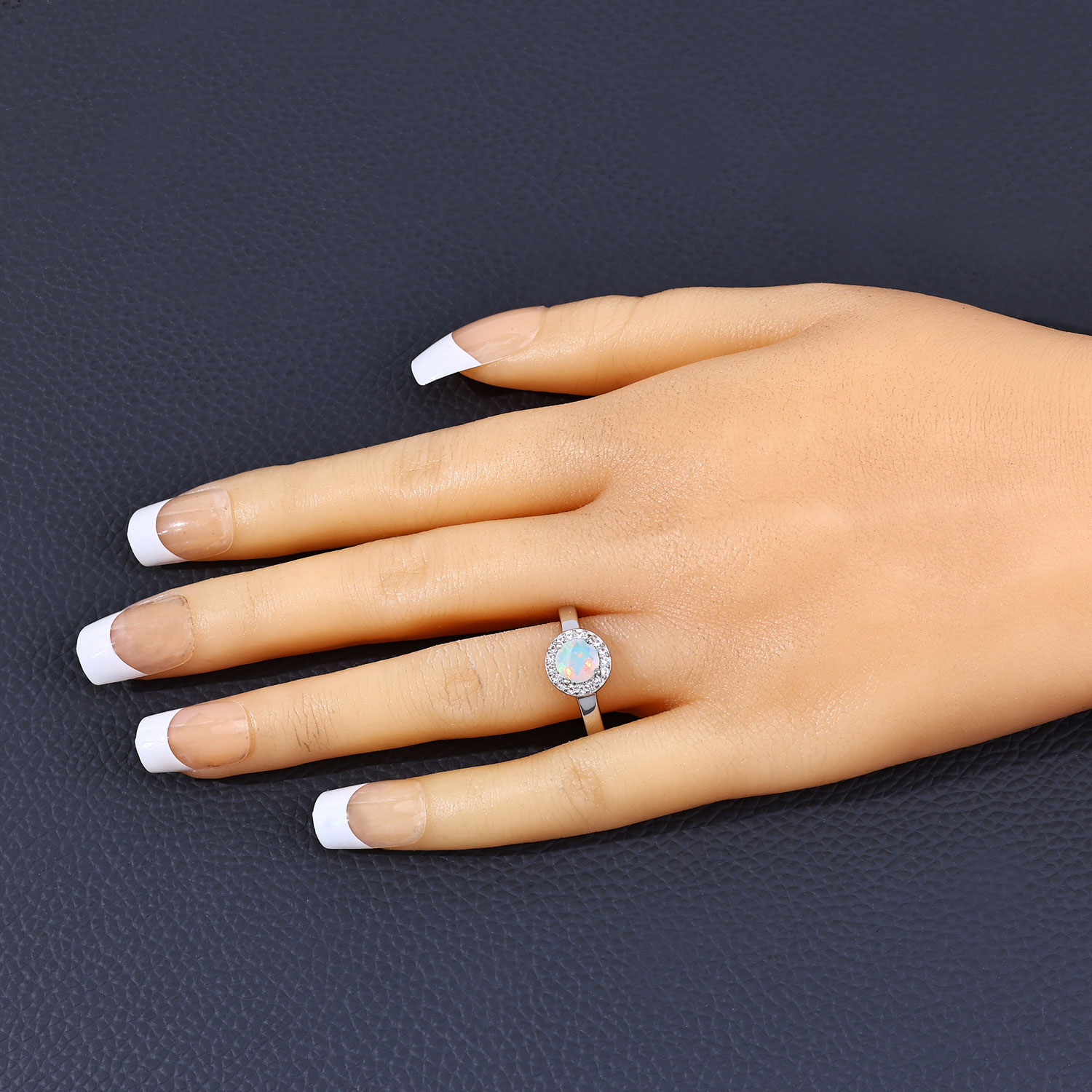 0.84 Carat Genuine Ethiopian Opal and Created White Sapphire .925 Sterling Silver Ring