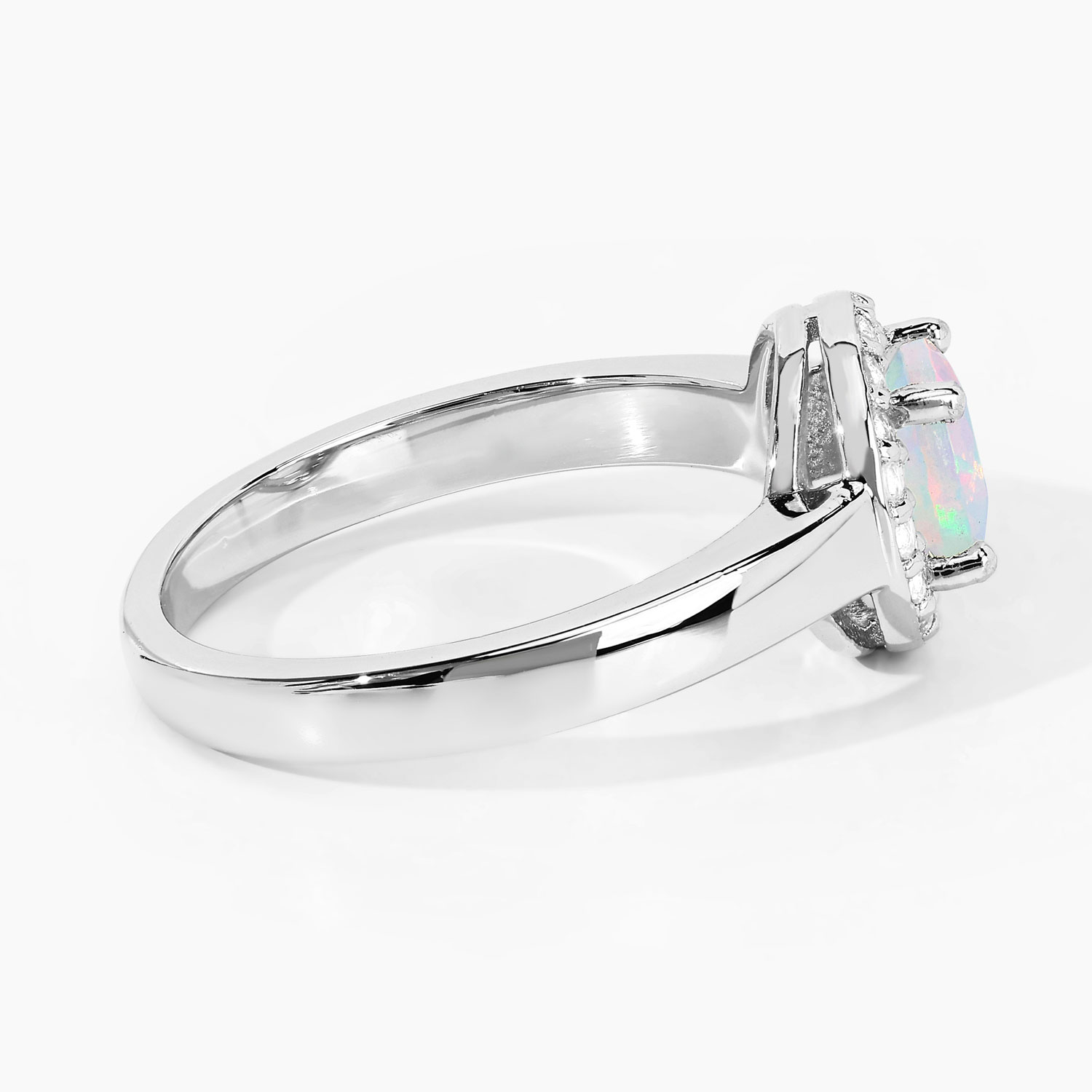 0.84 Carat Genuine Ethiopian Opal and Created White Sapphire .925 Sterling Silver Ring