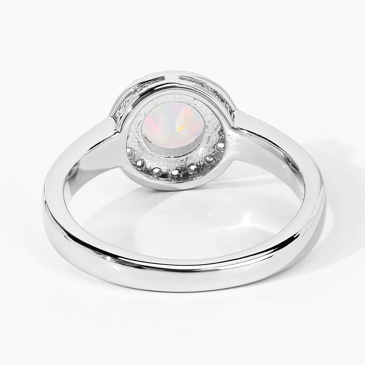 0.84 Carat Genuine Ethiopian Opal and Created White Sapphire .925 Sterling Silver Ring