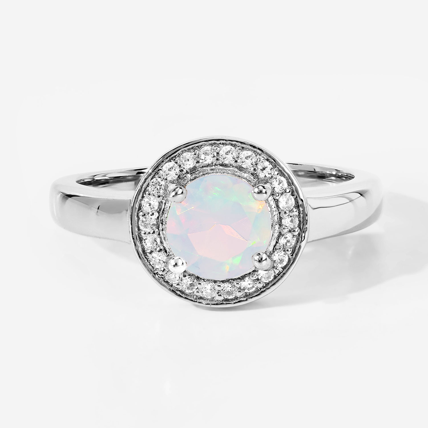 0.61 Carat Genuine Ethiopian Opal and Created White Sapphire .925 Sterling Silver Ring